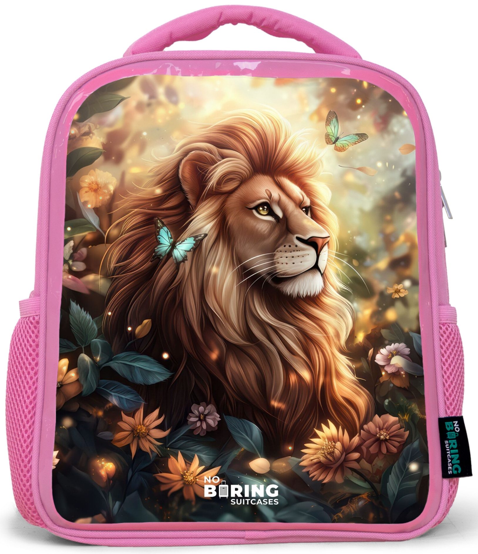 Rucksack Rosa - Löwe mit Schmetterlingen im blühenden Dschungel