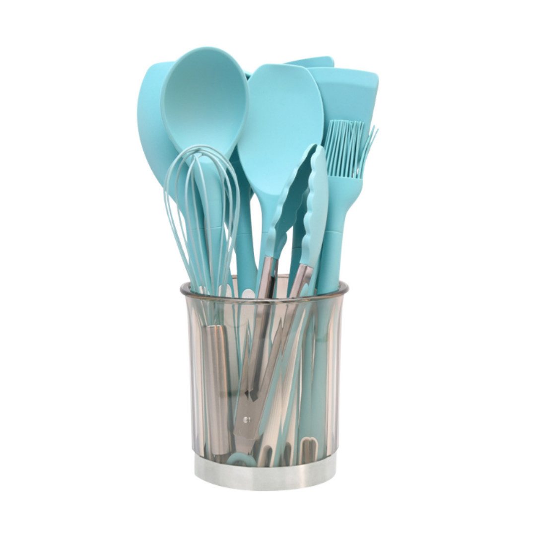 OKWISH Kochbesteck-Set 12er Küchenhelfer Set Kochgeschirr Küchenutensilien Küchengerät Küchen (Gesund Silikon Kochset Antihaft Hitzebeständig mit Utensilienhalter, 12-tlg., Silikonspatel, Кулинарные ложки, Utensilien-Set, BPA-frei, Kochutensilien), Spülmaschinengeeignet Kochzubehör für kochen und backen