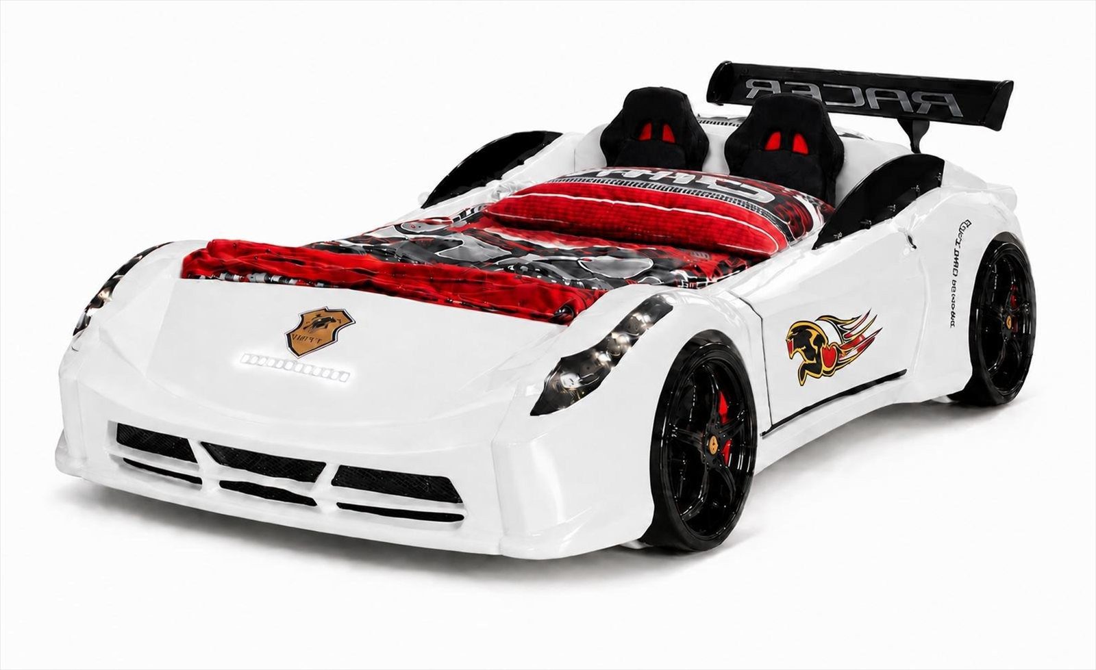 Xlmoebel Autobett Autobett Kinderbett Rennwagen Sportwagen Racing Schwarz LED (1-tlg., 1-tlg)