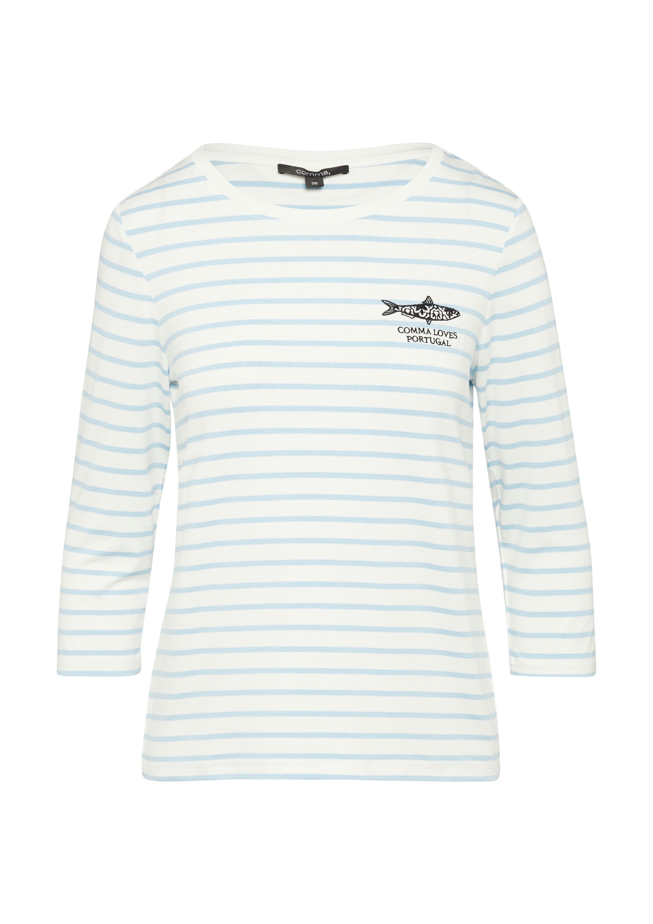 comma 3/4-Arm-Shirt T-Shirt Streifenshirt mit Stickerei günstig online kaufen
