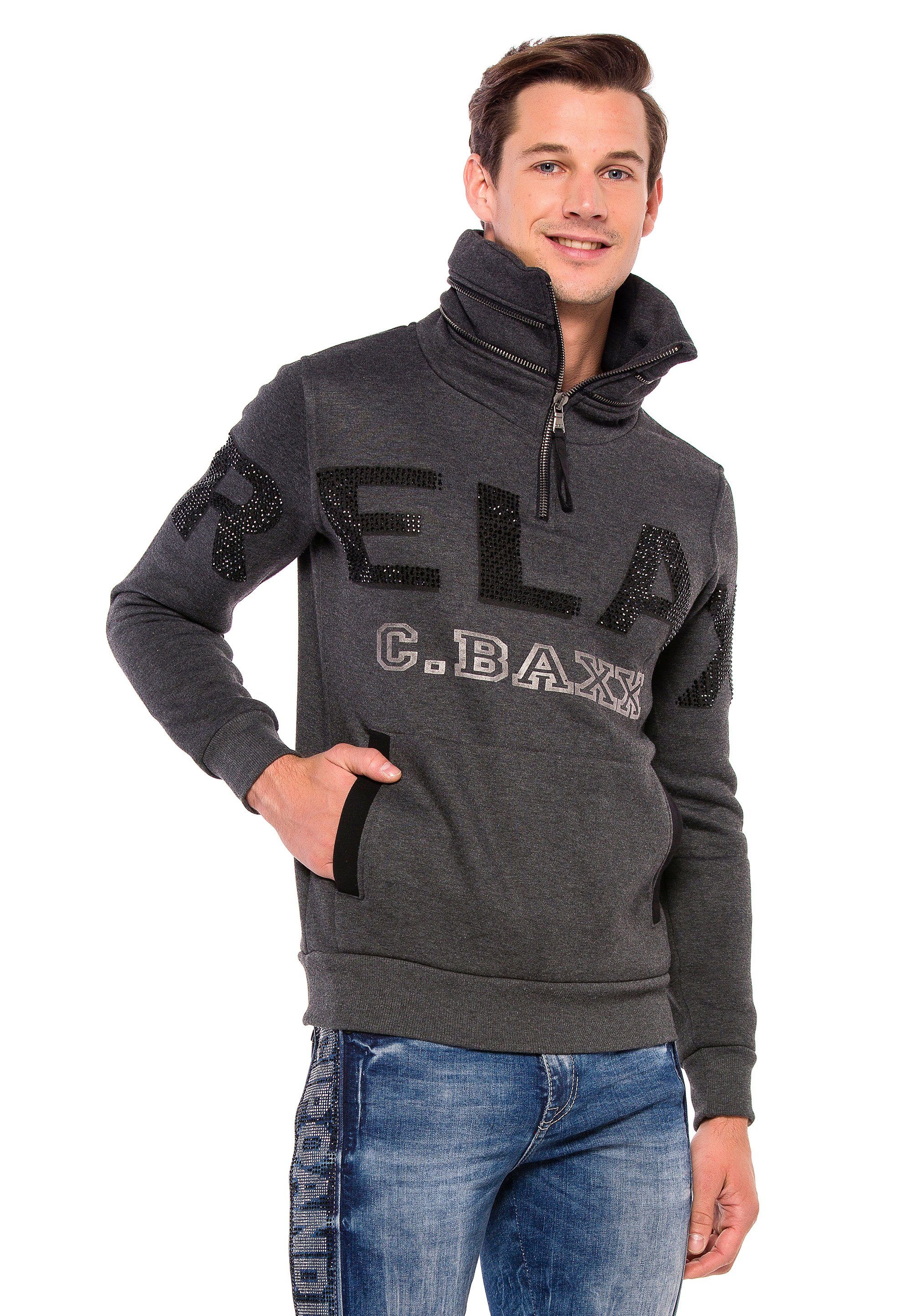 Kragen (1-tlg) Baxx & mit hohem Cipo Sweatshirt anthrazit