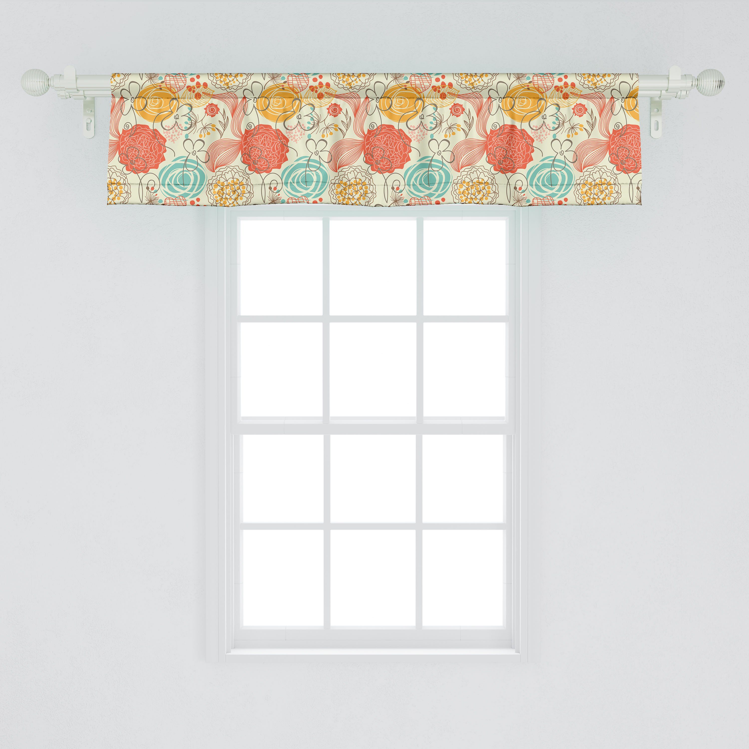 Schlafzimmer Küche mit Fröhlich Scheibengardine Stangentasche, Vorhang für Doodle Garten Volant Dekor Abakuhaus, Microfaser, Jahrgang