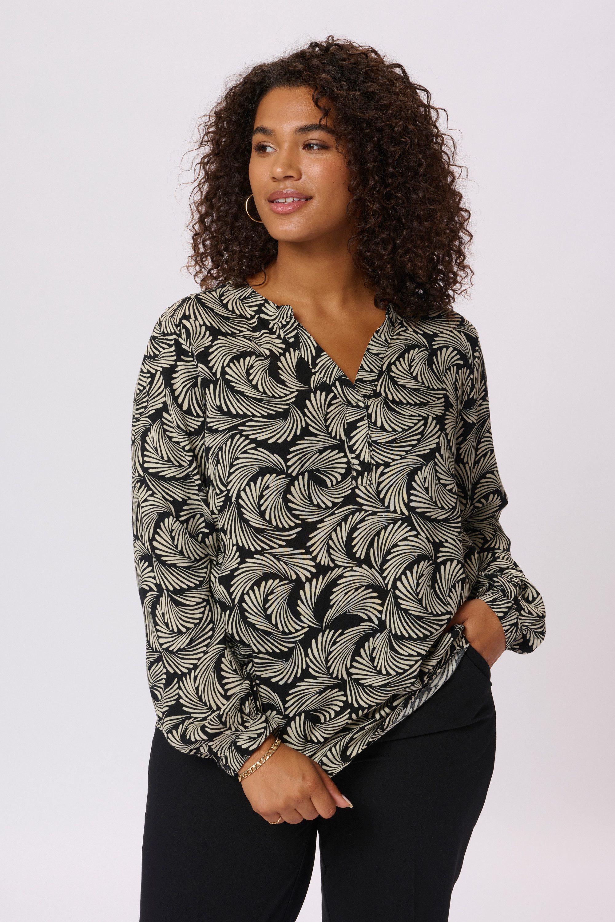 KAFFE Curve Langarmbluse Langarm-Bluse KCmirta Große Größen