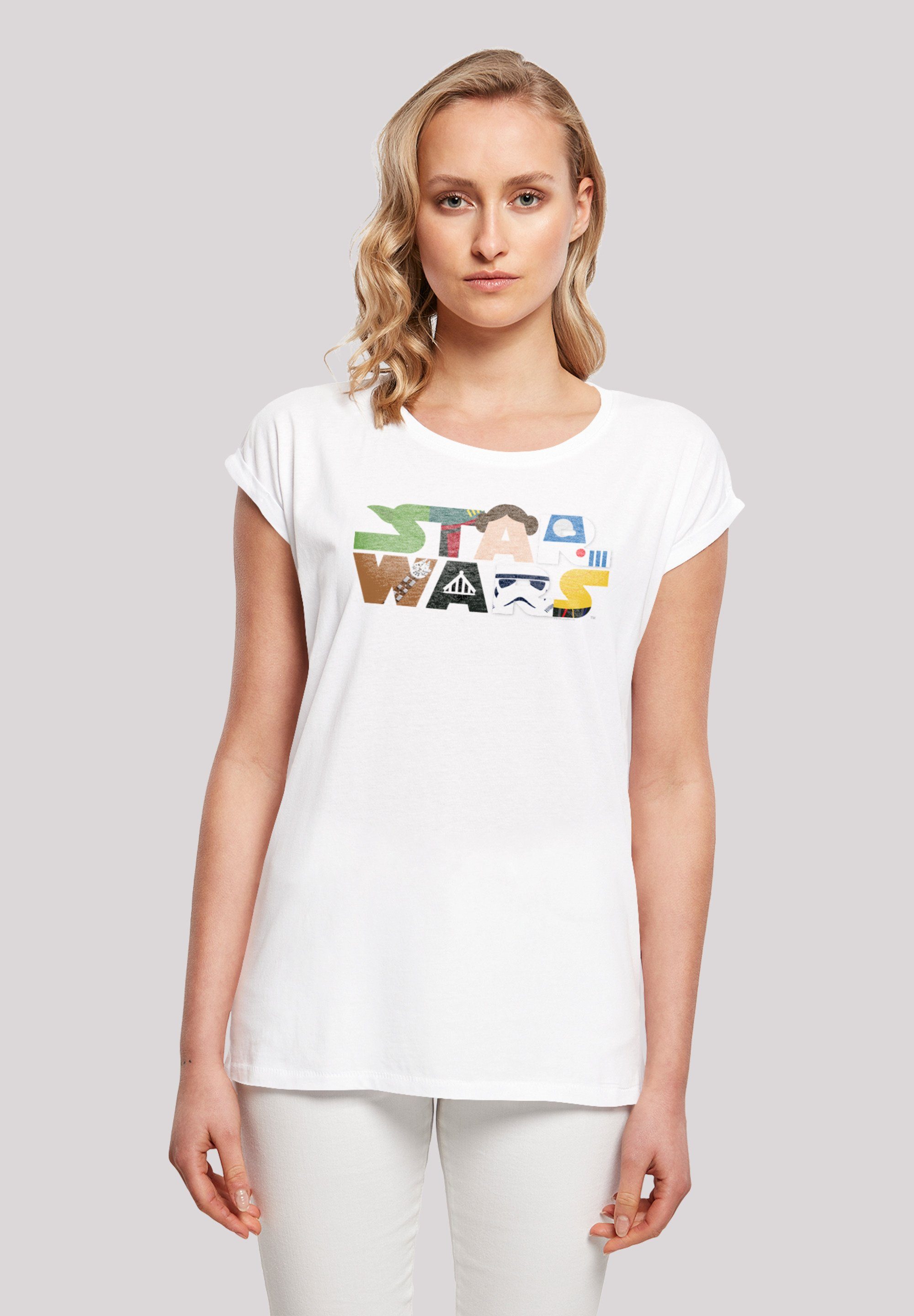 with Wars Baumwollmischung angenehmer (1-tlg), F4NT4STIC Ladies Logo aus T-Shirt Tee Shoulder Star Character Stylisches Extended Damen Kurzarmshirt