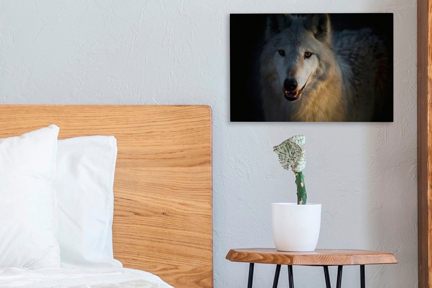 30x20 eines cm St), Aufhängefertig, Wanddeko, Wolfs, Leinwandbilder, Nahaufnahme (1 Leinwandbild OneMillionCanvasses® arktischen Wandbild