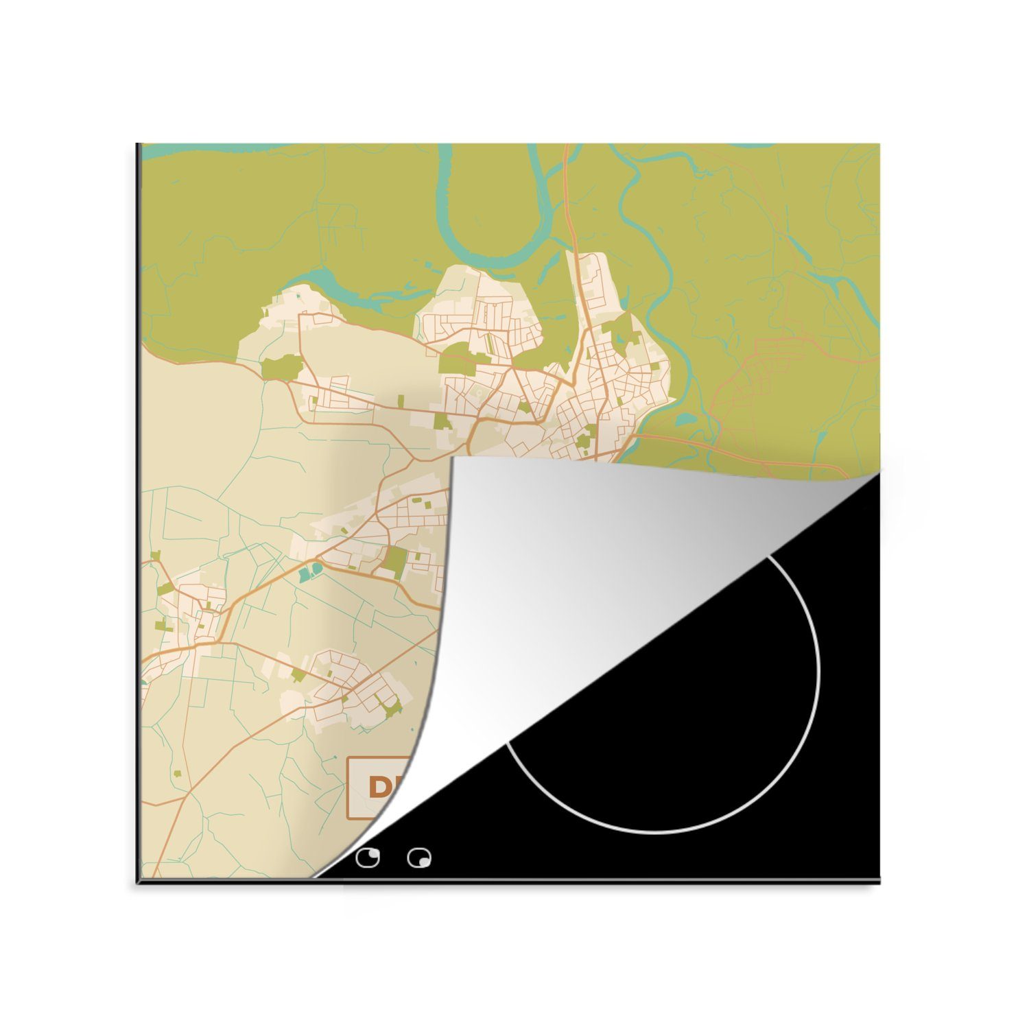 MuchoWow Herdblende-/Abdeckplatte Dessau-Roßlau - Karte - Vintage - Stadtplan, Vinyl, (1 tlg), 78x78 cm, Ceranfeldabdeckung, Arbeitsplatte für küche