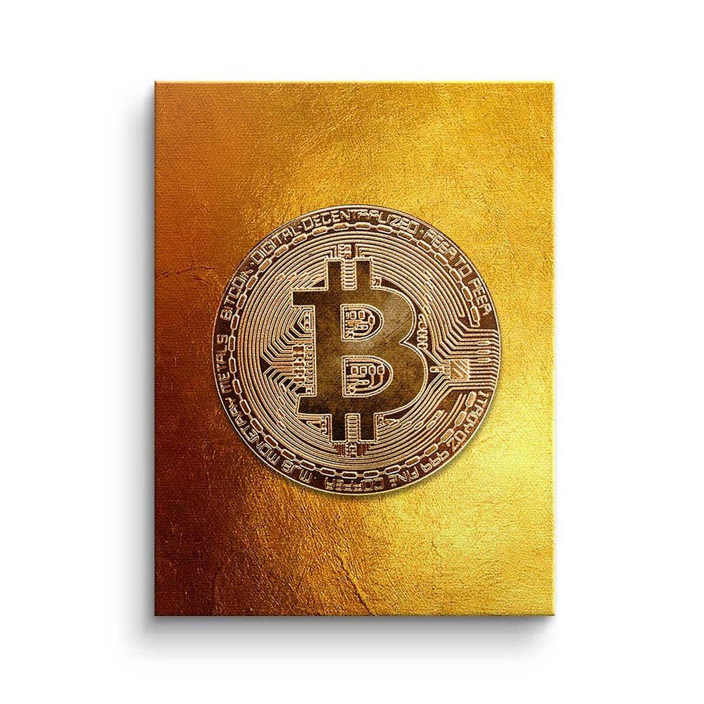 DOTCOMCANVAS® Leinwandbild, Premium Leinwandbild - Crypto - Golden Bitcoin - Trading - Motivation ohne Rahmen