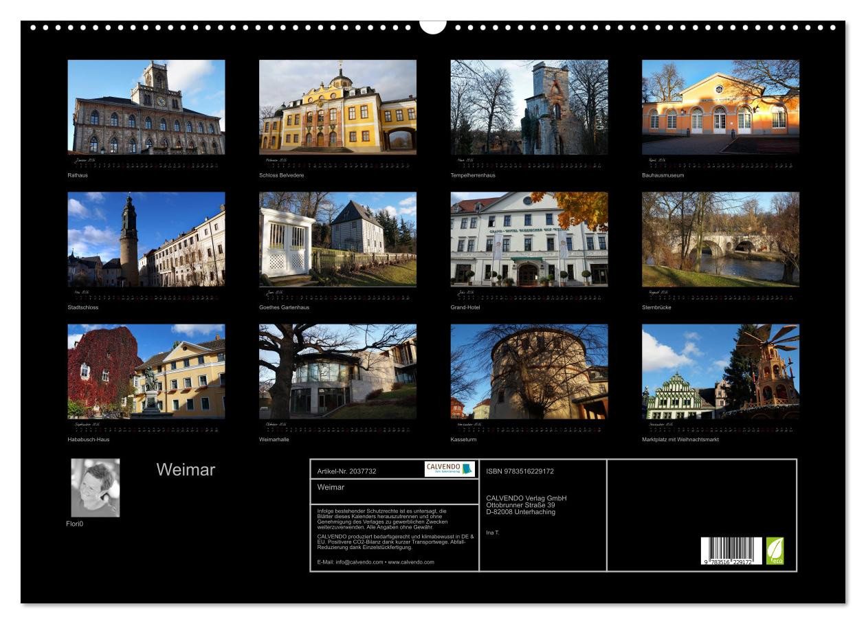 Thumbnail - CALVENDO Wandkalender Weimar (Wandkalender 2026 DIN A2 quer), CALVENDO Monatskalender