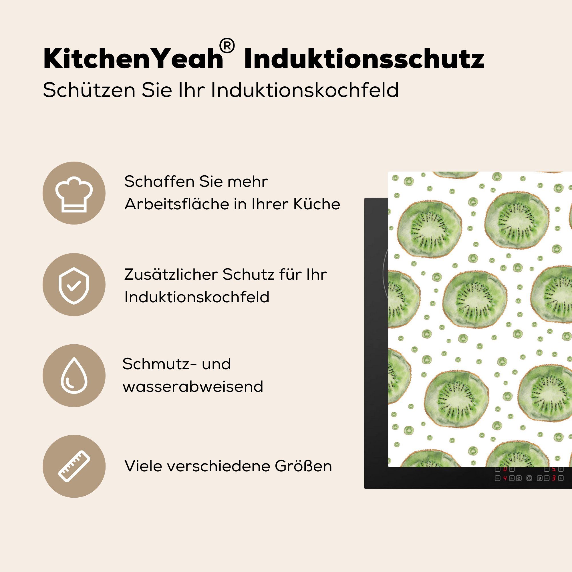 Muster, die küche, Schutz - Vinyl, Induktionskochfeld MuchoWow (1 für - tlg), cm, Kiwi Grün Ceranfeldabdeckung 81x52 Herdblende-/Abdeckplatte