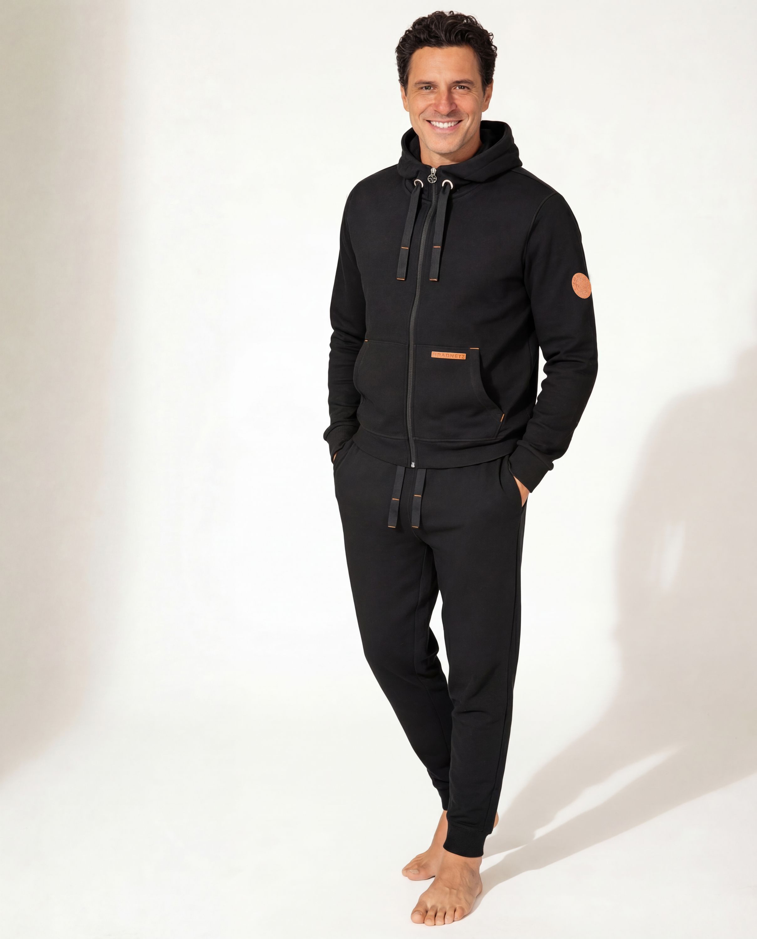 Gradnetz Jogginganzug Freizeitanzug Trainingsanzug für Herren (2-tlg), kuscheliger bequemer Tragekomfort mit Kapuze, Bio-Baumwolle