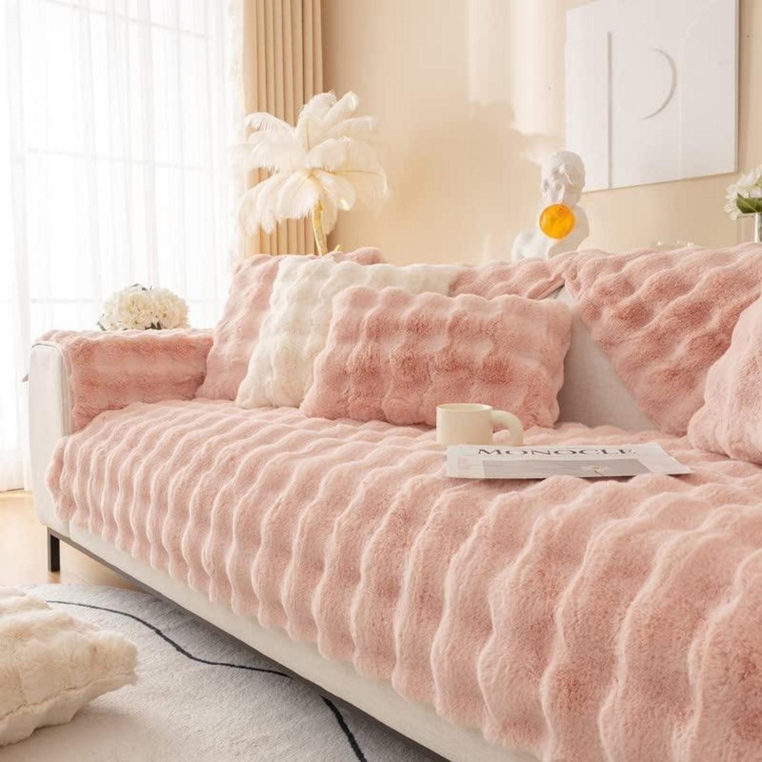 Überwurf Sofa überzug Kunstpelz Rosa 70x90cm, LuxusKollektion