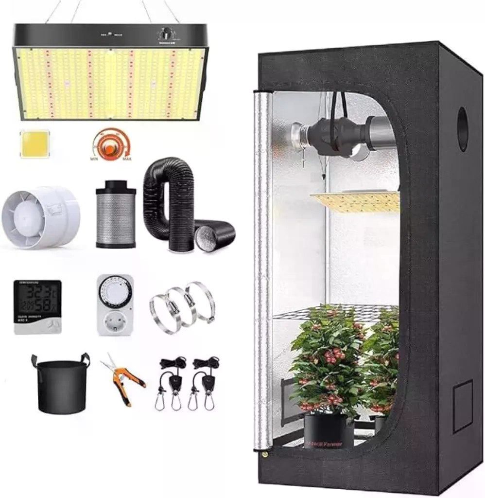 JUNG Gewächshaus 100x100 x 200,00 cm Growbox Komplettset Anzuchtset mit Zuchtzelt, Gewächshaus Komplett Set