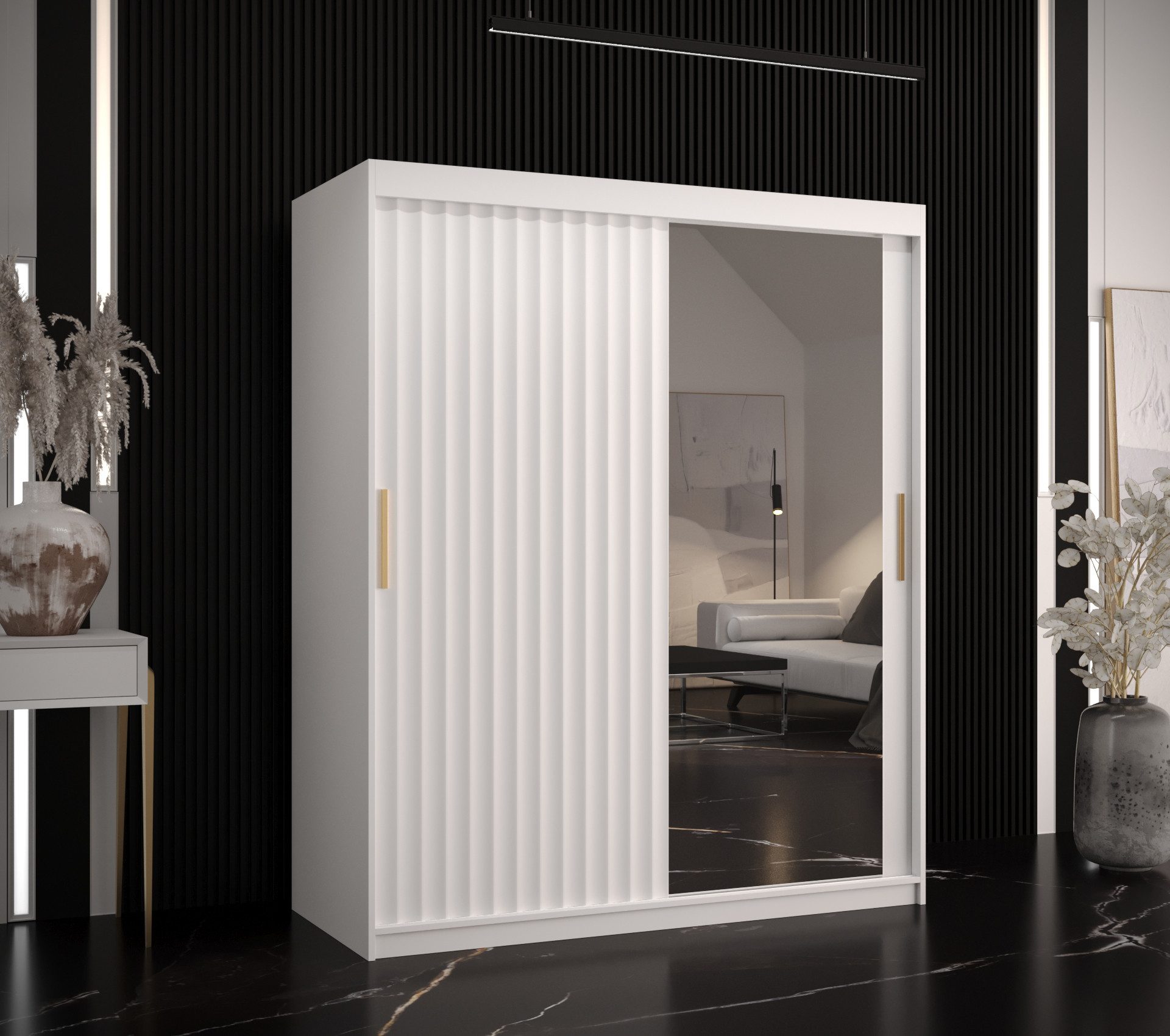 ABIKS MÖBEL Schwebetürenschrank RIFLO WAVE 2 Schlafzimmerschrank - mit Schiebetüren, Kleiderstange