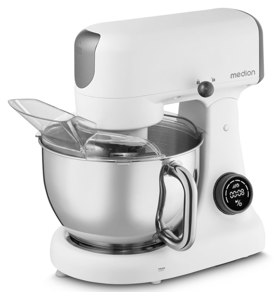 Medion® Küchenmaschine MD12600, Ultraleiser 800 W Gleichstrom-Motor, 800 W, 4,7 l Schüssel, Mit umfangreichem Zubehör-Set, Fleischwolf-Aufsatz, Gemüsereibe