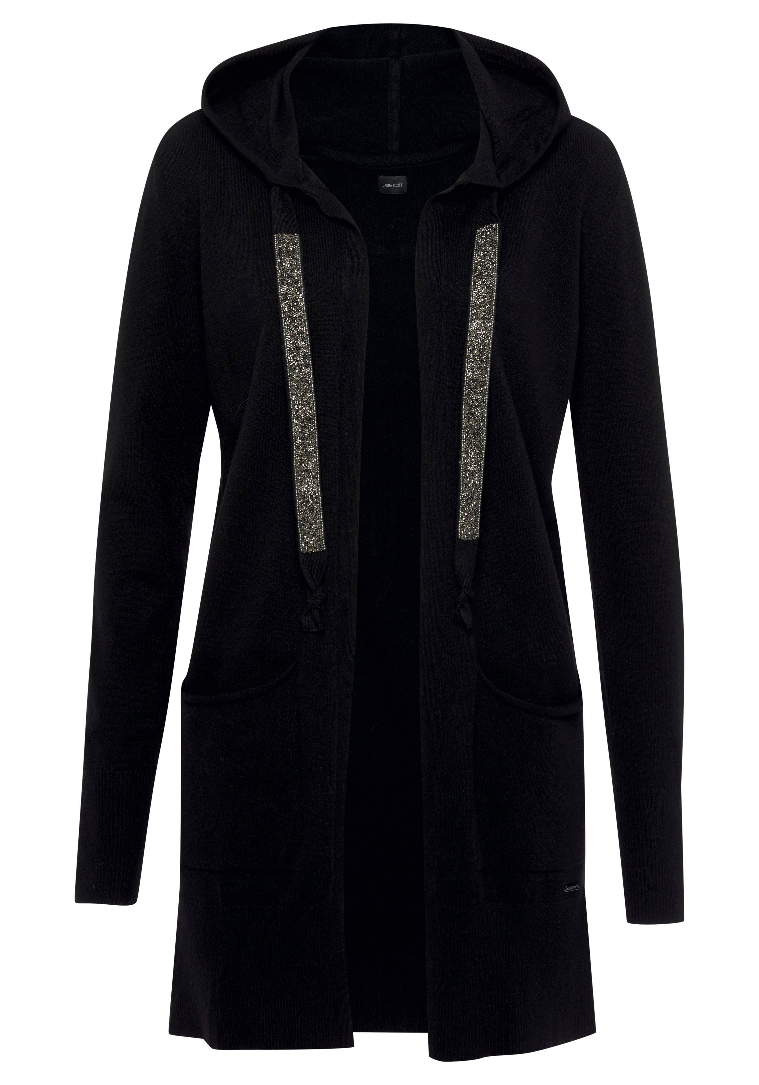 Laura Scott Kapuzenstrickjacke mit Kapuze und glitzernden Bändern