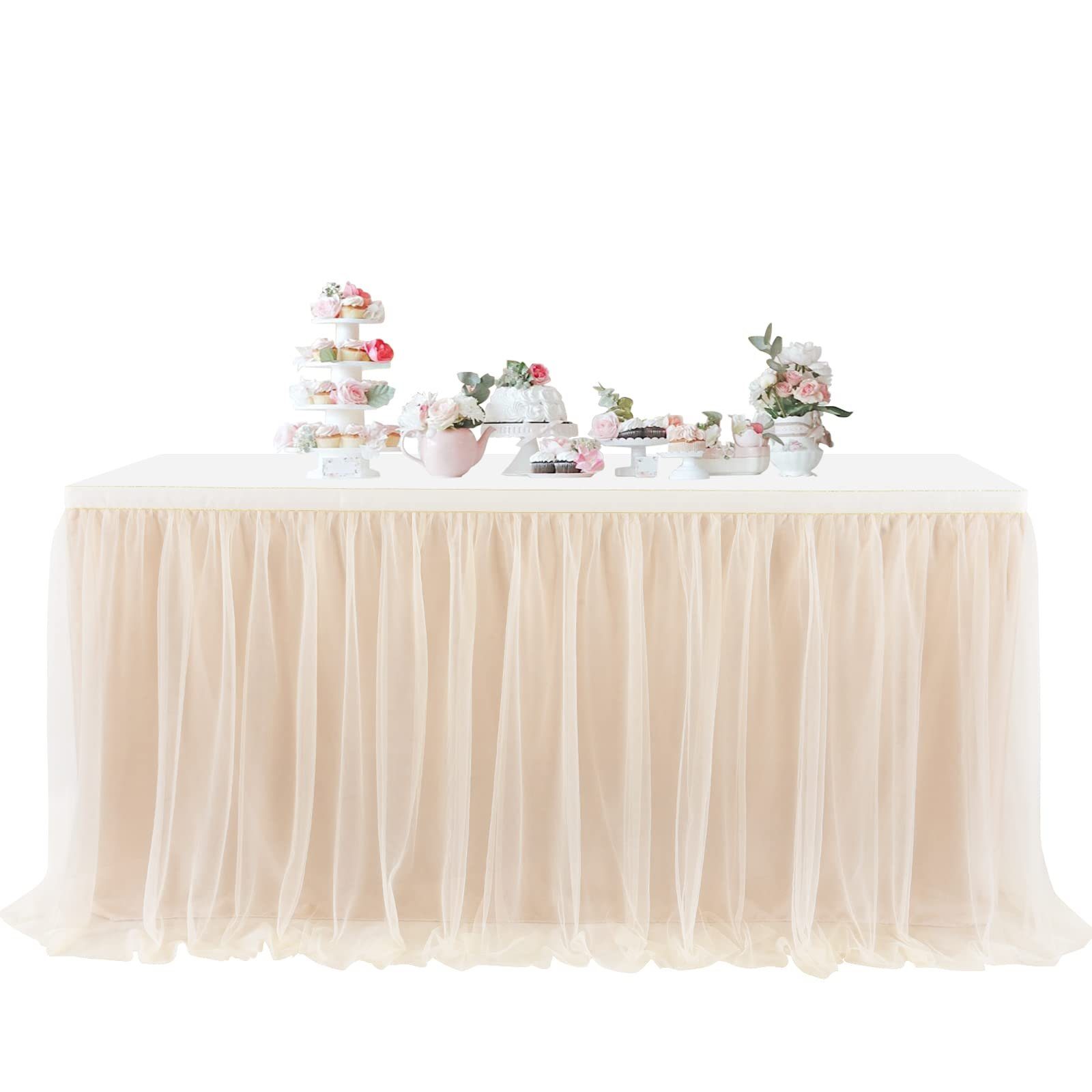 GelldG Tischdecke Tischröcke für Hochzeitstische Taufe, Tischdekoration, Babyparty, Champagner