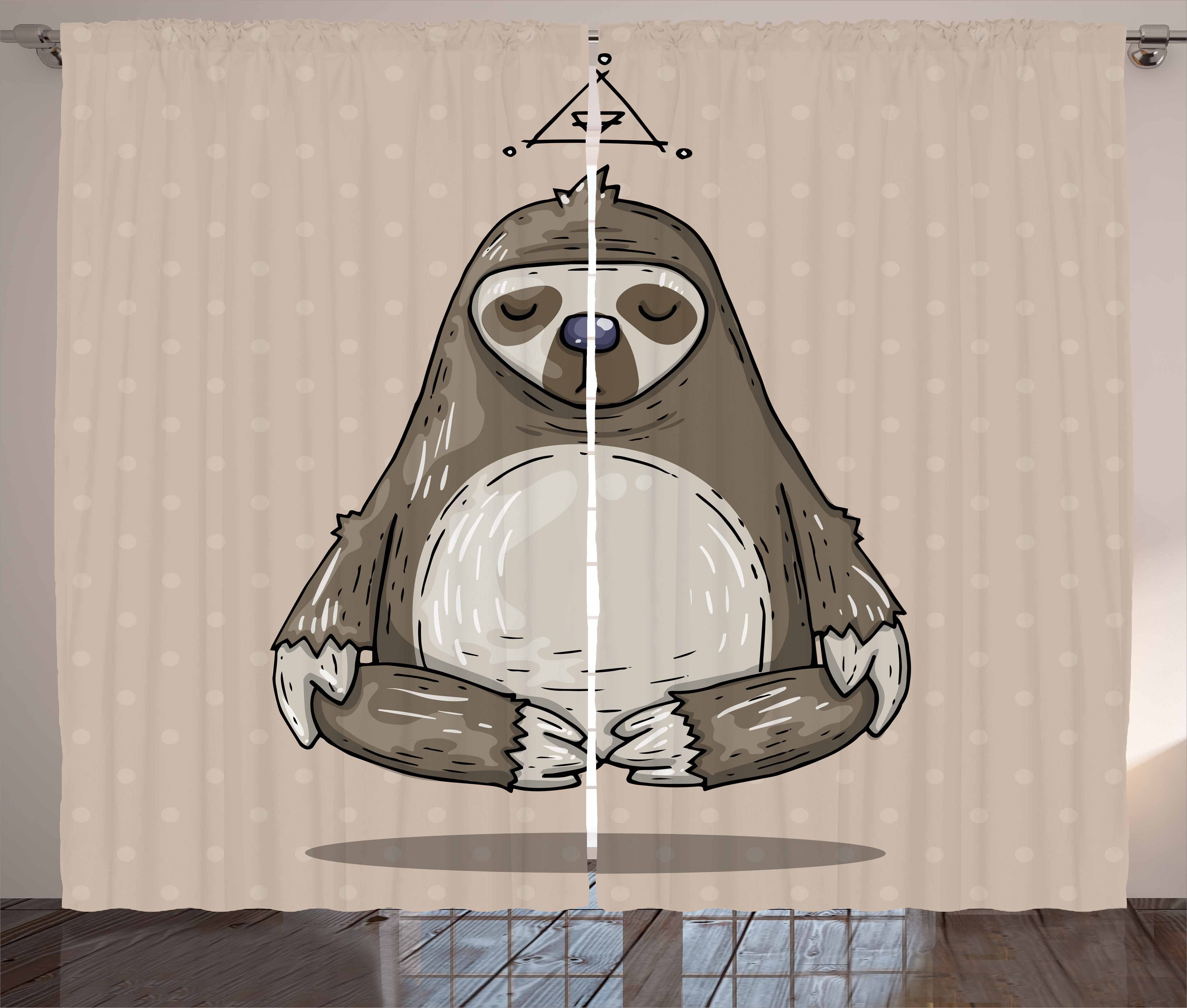 Gardine Schlafzimmer Kräuselband Vorhang mit Schlaufen und Haken, Abakuhaus, Faultier Cartoon Sloth meditiert
