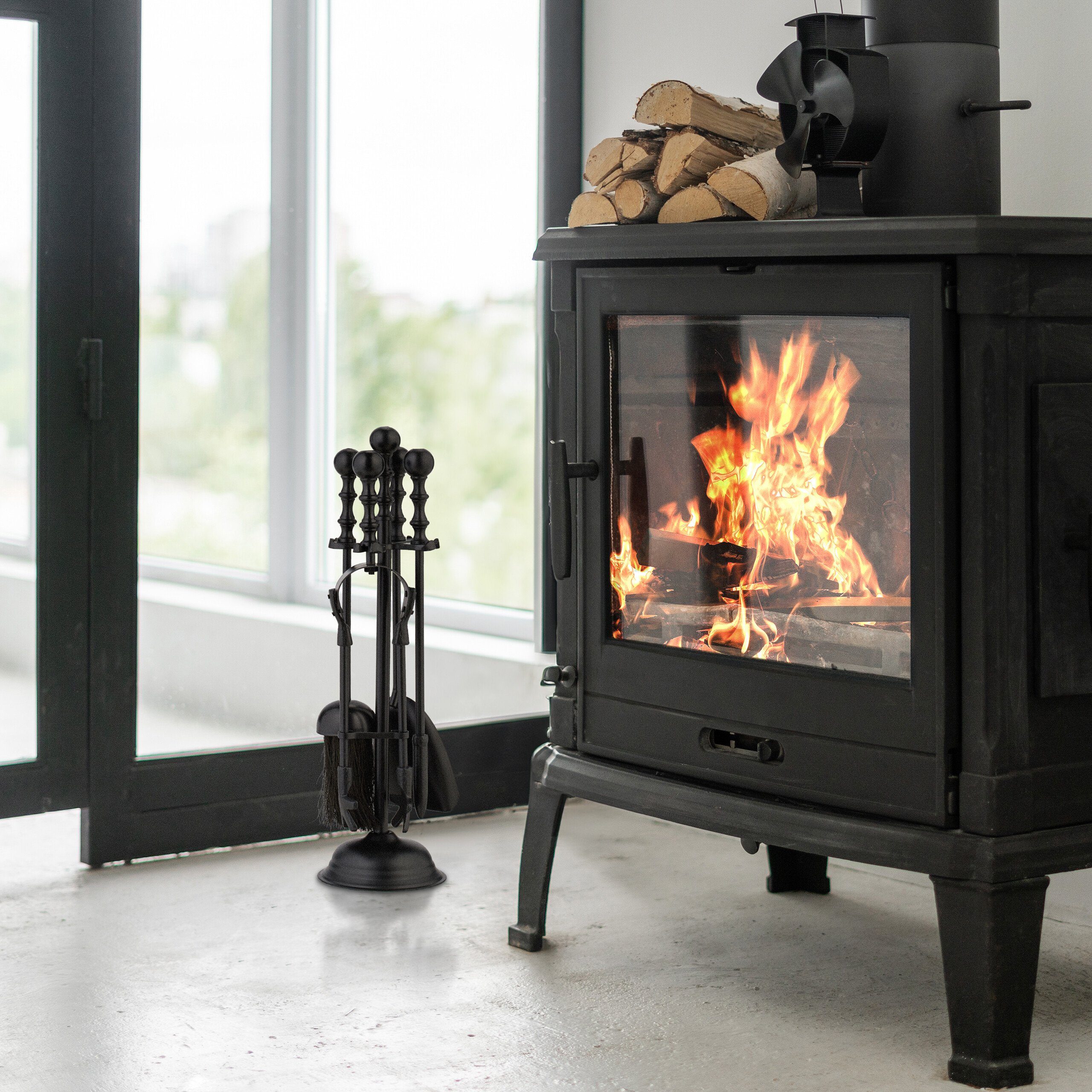 relaxdays Kamingarnitur 5-teiliges Kaminbesteck in Schwarz günstig online kaufen