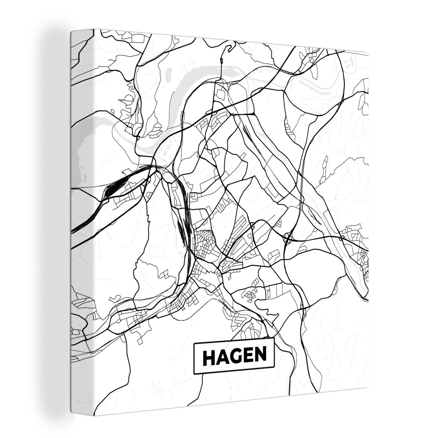 OneMillionCanvasses® Leinwandbild Hagen - Leinwand St), - für Karte, (1 Karte Stadtplan Bilder Schlafzimmer Wohnzimmer 