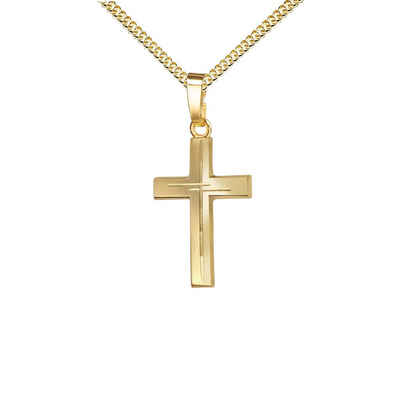 JEVELION Kreuzkette mit Diamantschliff Kreuzanhänger 333 Gold - Made in Germany (Goldkreuz, für Damen und Herren), Mit Kette vergoldet- Länge wählbar 36 - 70 cm oder ohne Kette.