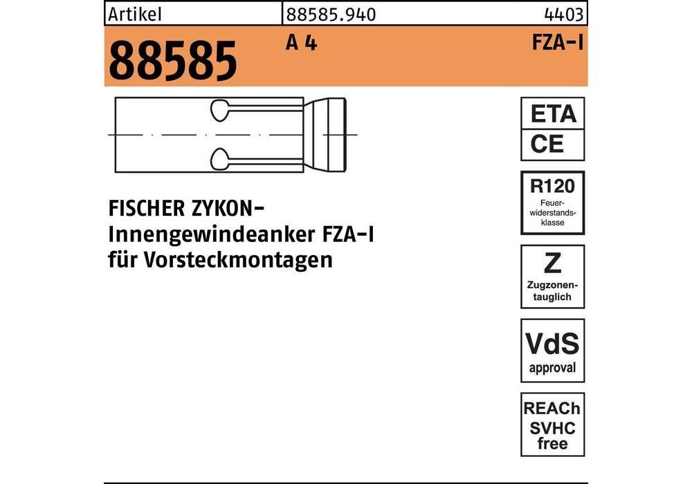 Fischer Befestigungsanker Innengewindeanker R 88585 ZYKON FZA-I 14 x 60 M 8 I A 4