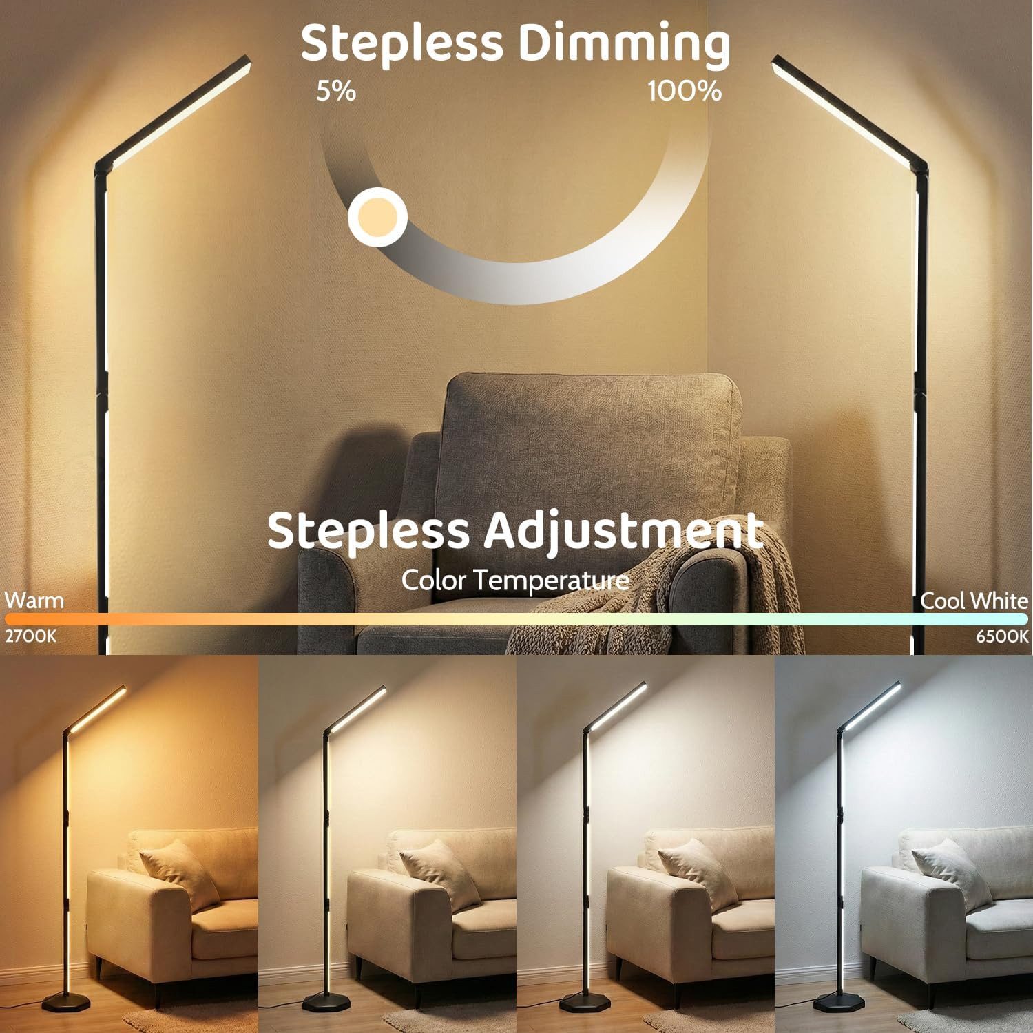Toomoke LED Stehlampe LED Stehlampe,RGBICWW Stehlampe,Musiksynchronisation,DIY-Modus,Faltbar, WeiBes Licht, Warmes Licht, Naturliches Licht, RGB, für Wohnzimmer,Schlafzimmer,Party,Spiel,Lesen