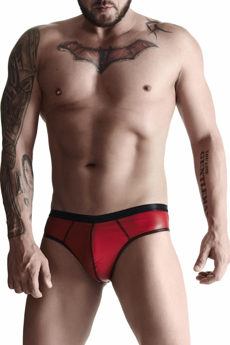 Regnes Fetish Planet Slip Herren Slip in rot schwarz aus mattem Wetlook-Material sexy Herren Sli