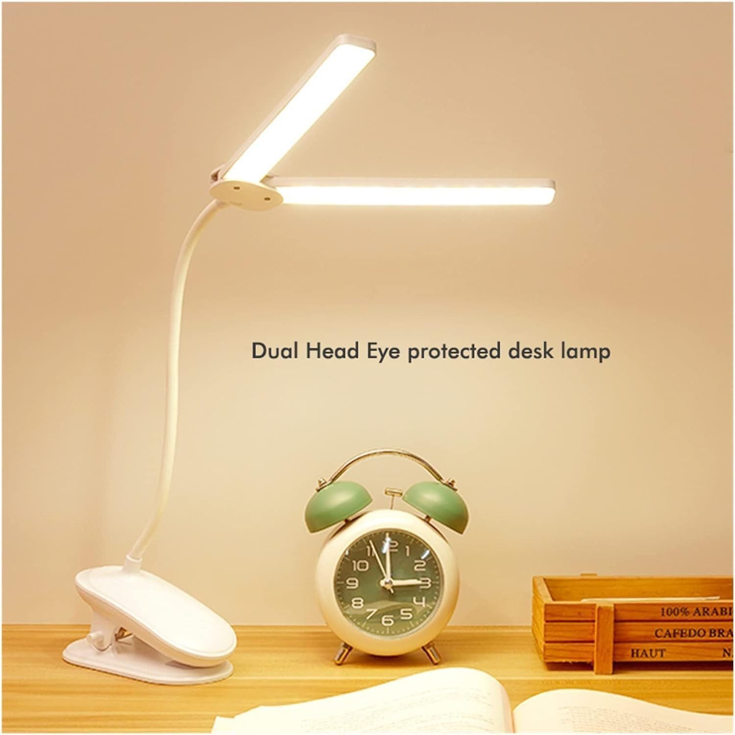 Fyrove LED Leselampe LED Leselampe Doppelkopf Dimmbare Tischleuchte 360° Schwenkbare, LED fest integriert, Warmweiß (3000K), Naturweiß (4000K), Kaltweiß (6000K), LED Leselampe Bett Klemmlampe 3 Farbmodi Flexibler Schwanenhals