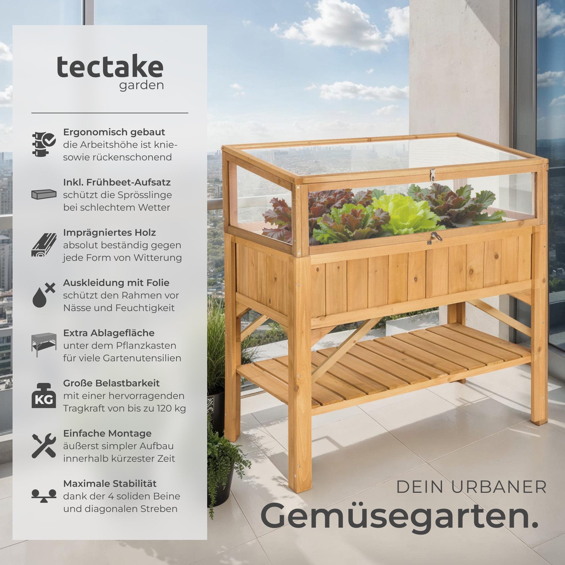 tectake Hochbeet Pflanzenkasten mit Ablage und günstig online kaufen