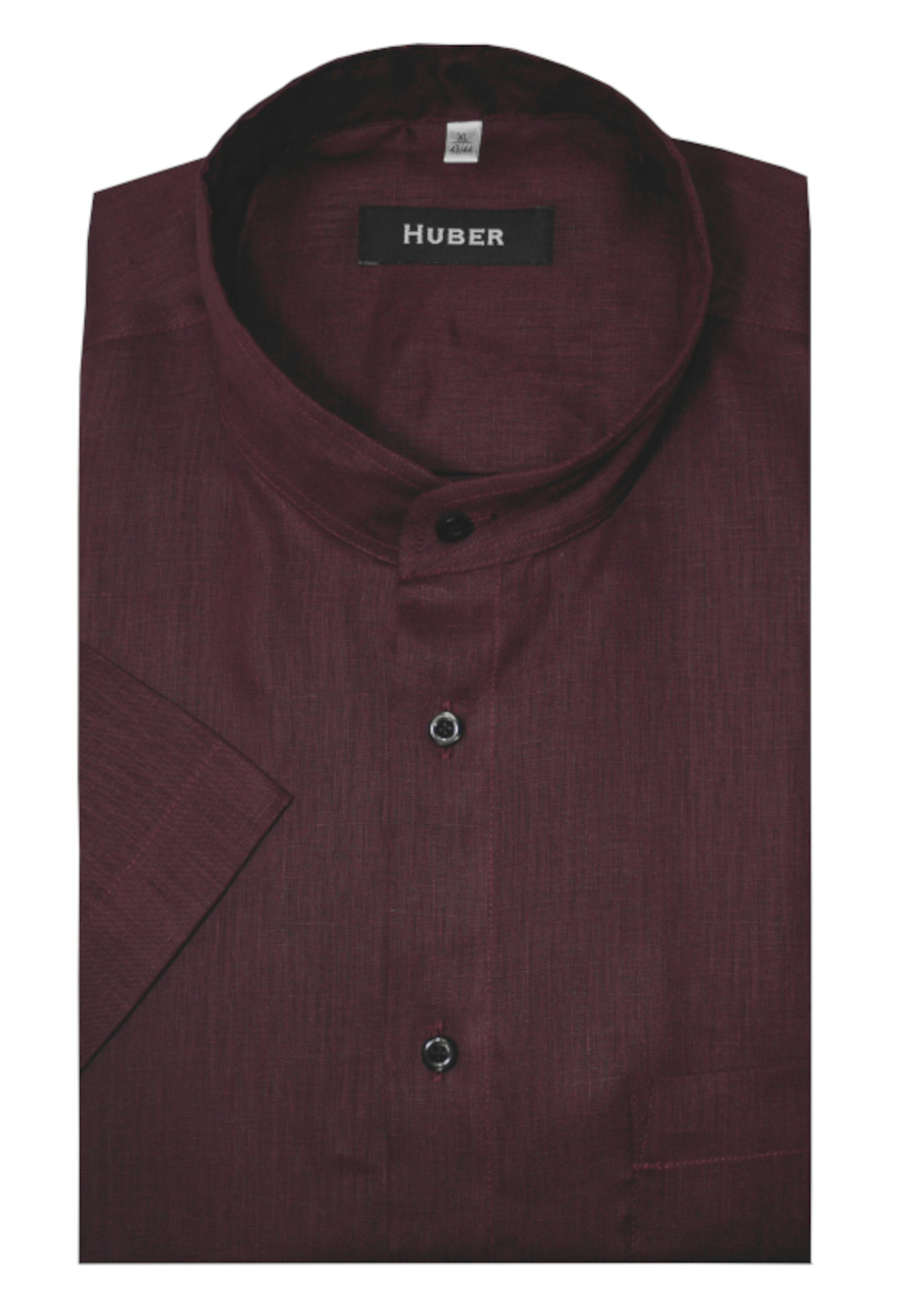Huber Hemden Kurzarmhemd HU-0114 Stehkragen Kurzarm 100%Leinen-feiner leichter Stoff Regular Fit rot