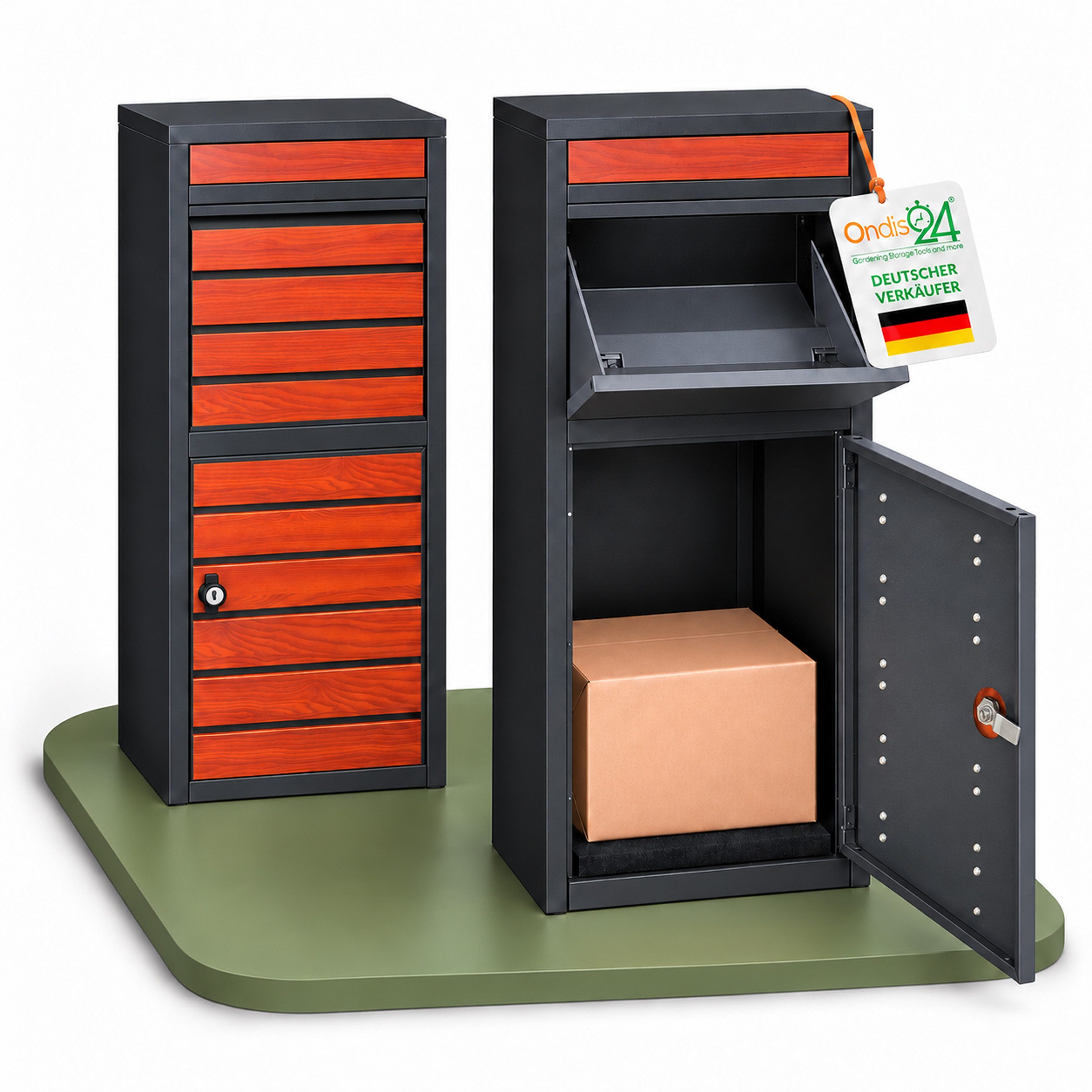 ONDIS24 Briefkasten Paketbox "Korona" Postbox 1-türiger Paketsafe für Pakete, abschließbar, inklusive Bodenanker, 2 Schlüssel