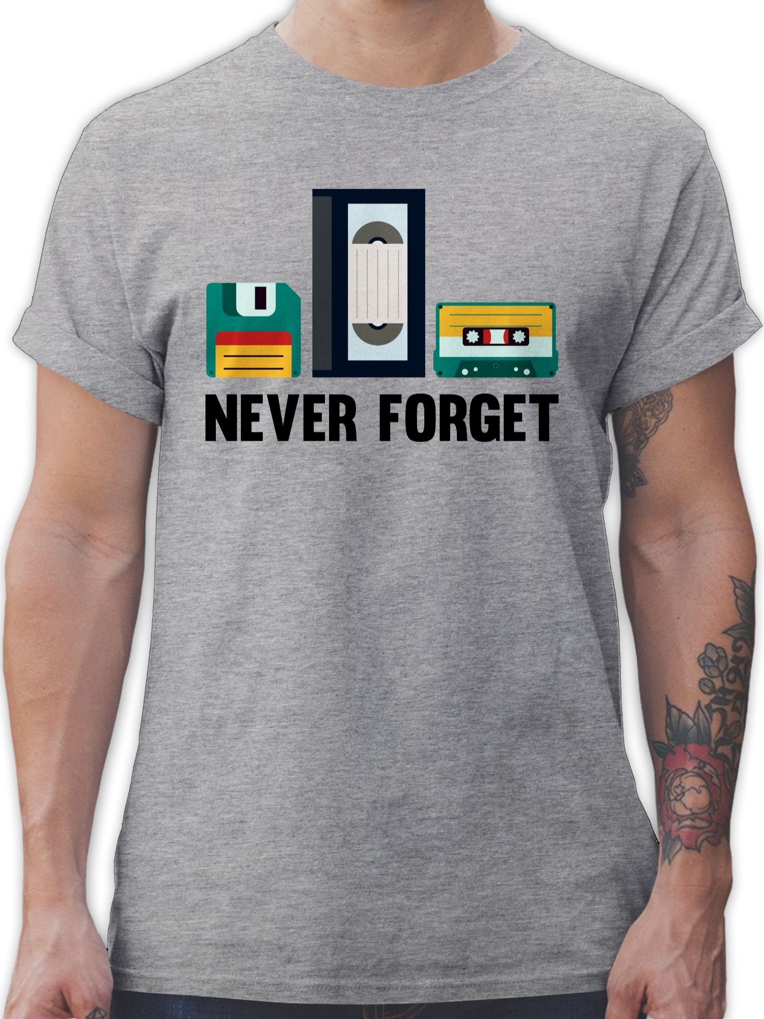 Shirtracer T-Shirt 2 Nerd meliert Never forget Grau Geschenke