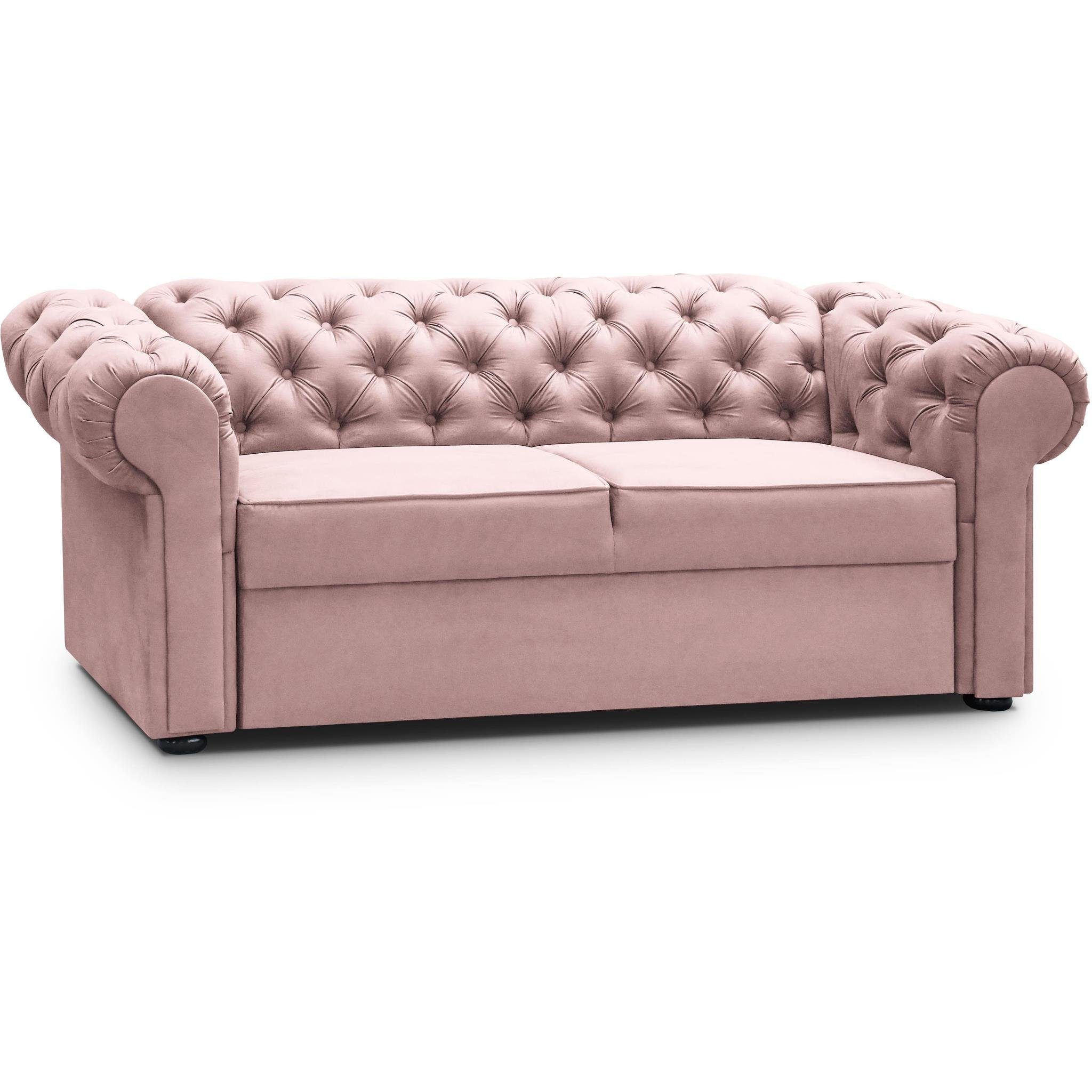 Puderrosa Chester, Beautysofa Sofa Chesterfield Wellenunterfederung 27) aus 2-Sitzer Velours, (kronos Polstersofa im Stil, Zweisitzer inklusive