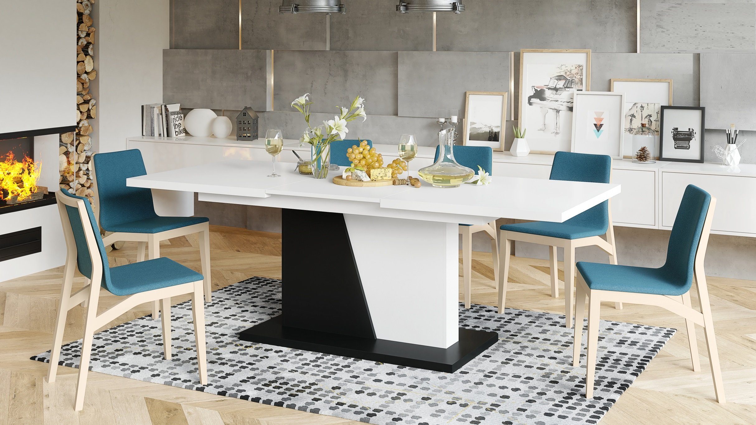 Mazzoni Design Tisch matt Esstisch 160 ausziehbar Weiß cm Noble 218 matt Schwarz Noir / bis Esstisch