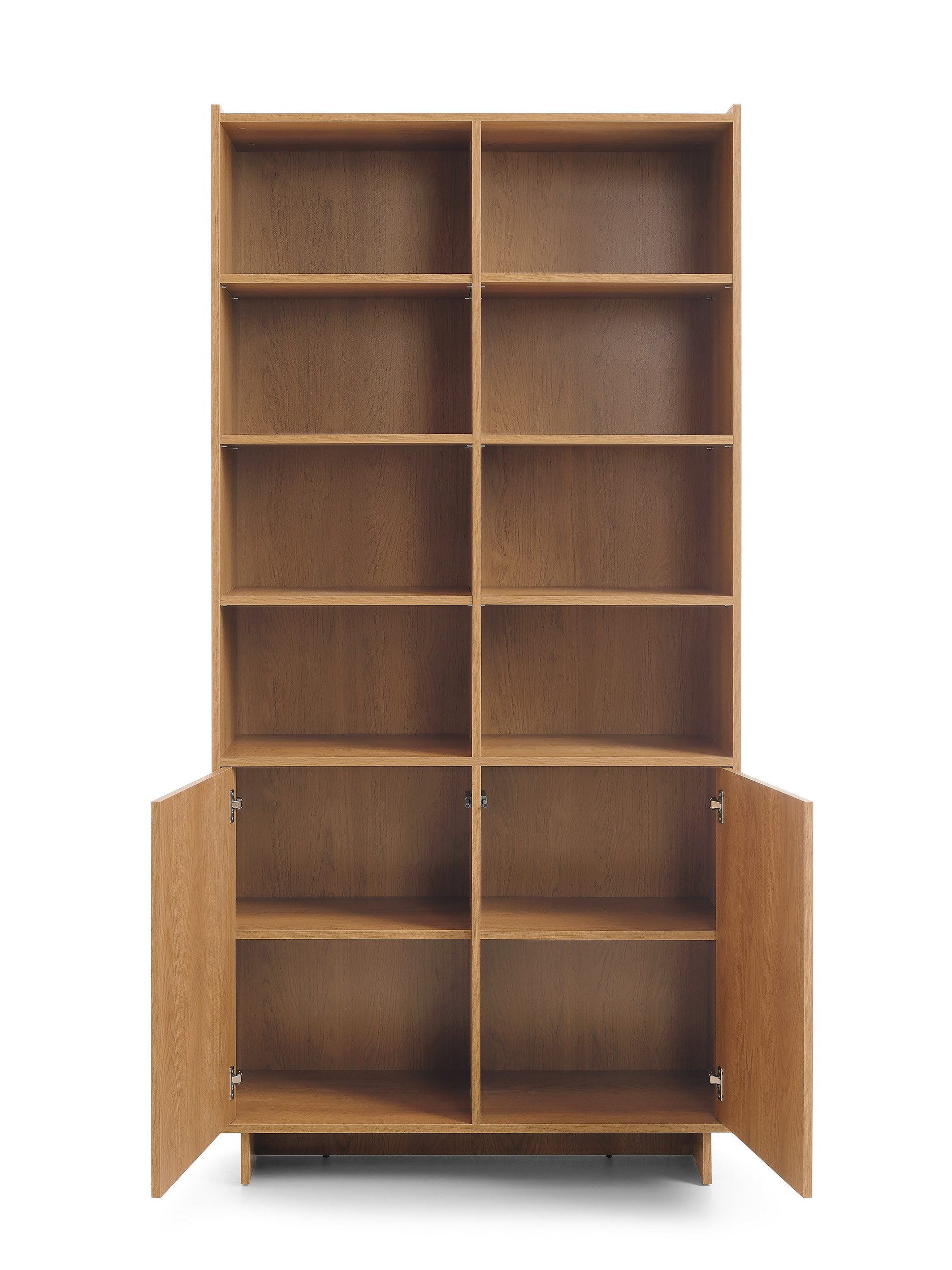 MOEBLO Bücherregal LILIE R98, in Eiche Caramel – hohes Standregal & Bücherregal mit offenen Fächern, 2 Türen und viel Stauraum im modernen Design, Bücherregal für das Büro Bücherregal für Dokumente Wohnbereich Wohnzimmer, (BxHxT): 98 x 201 x 39 cm