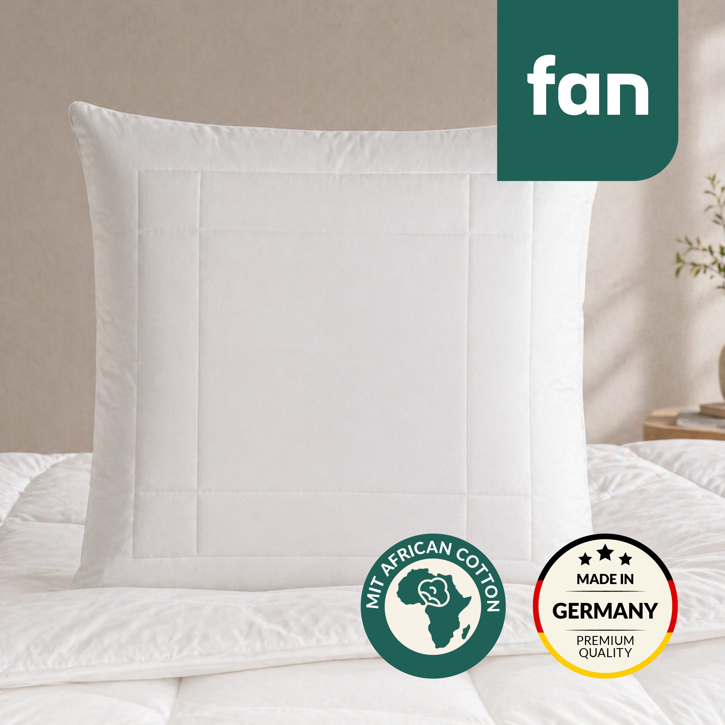 fan Kopfkissen African Cotton, 40x80 & 80x80 cm, Füllung: 60% Polyester / 40% Lyocell (Tencel), Bezug: 100% Bio Baumwolle, Kopfkissen mit hochwertigem Baumwollbezug (KBA), Made in Germany