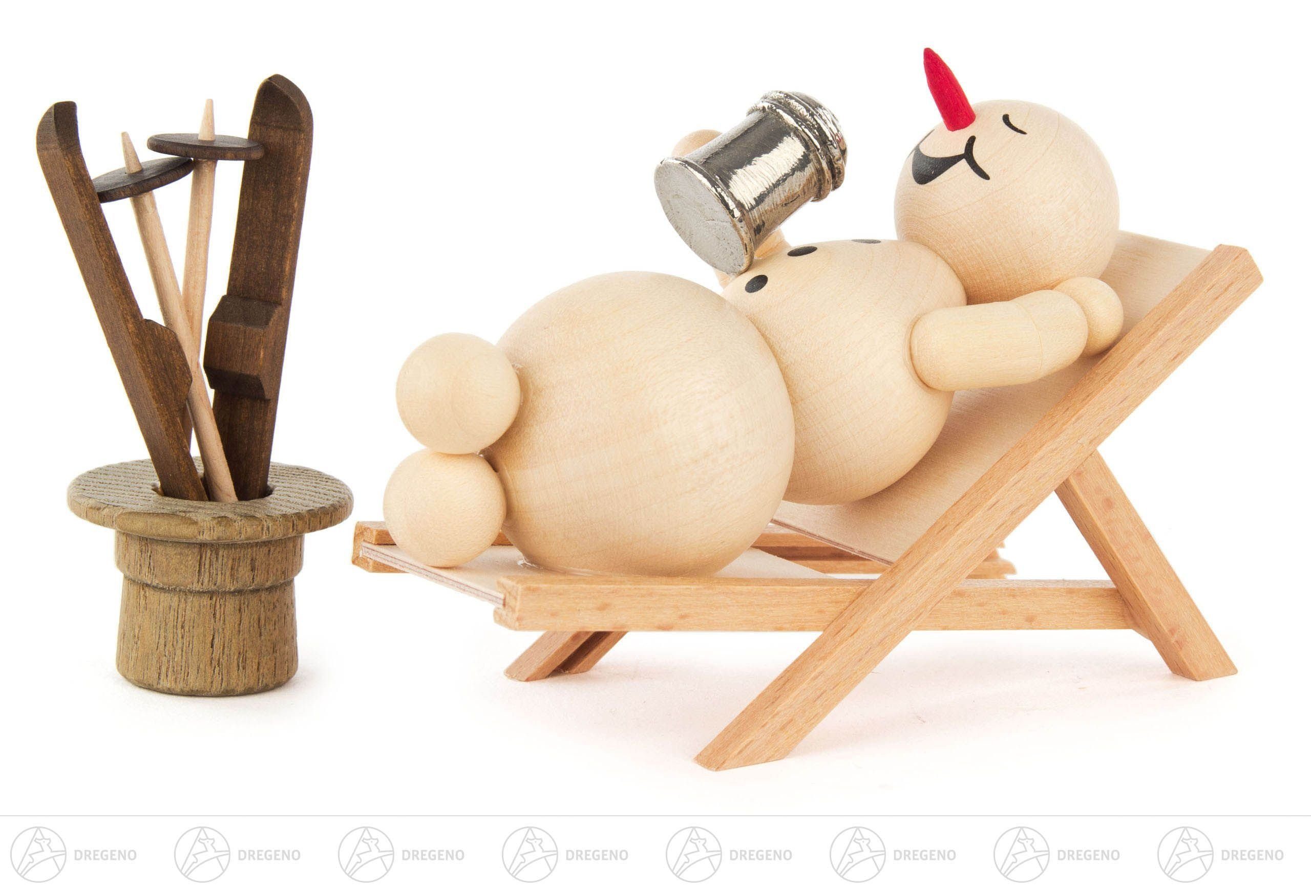 Dregeno Erzgebirge Schneemann Schneemann Im Liegestuhl BxHxT = 9x6,5x4,5cm NEU