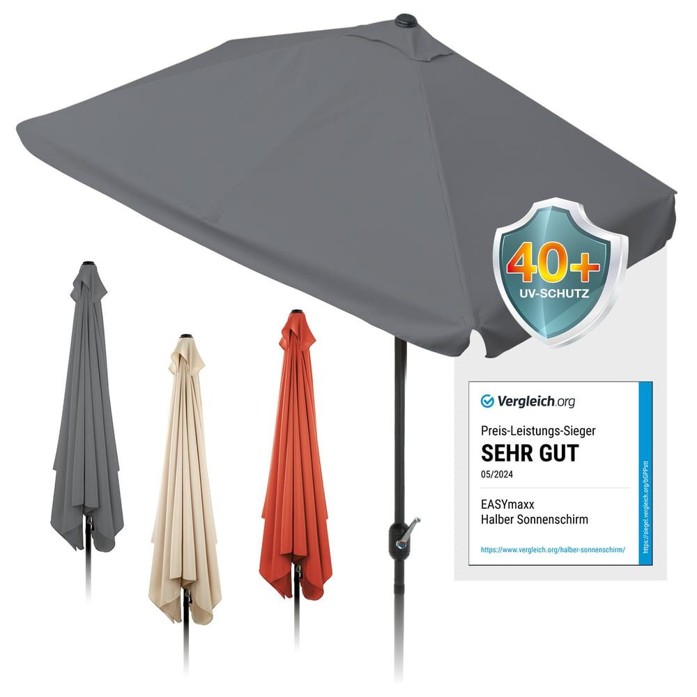 EASYmaxx Sonnenschirm rechteckig, 230 x 140 cm für Balkon und Terasse, mit praktischer Handkurbel & Sonnenschutz UV-Schutz 40+