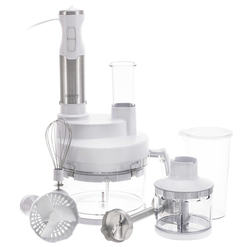 Camry Handmixer CR 4623w Multifunktions-Mixer-Set Stabmixer Set mit Schneebesen, 1600 W, Kartoffelstampfer, Würfelschneider, Reibe, Weiß Silber