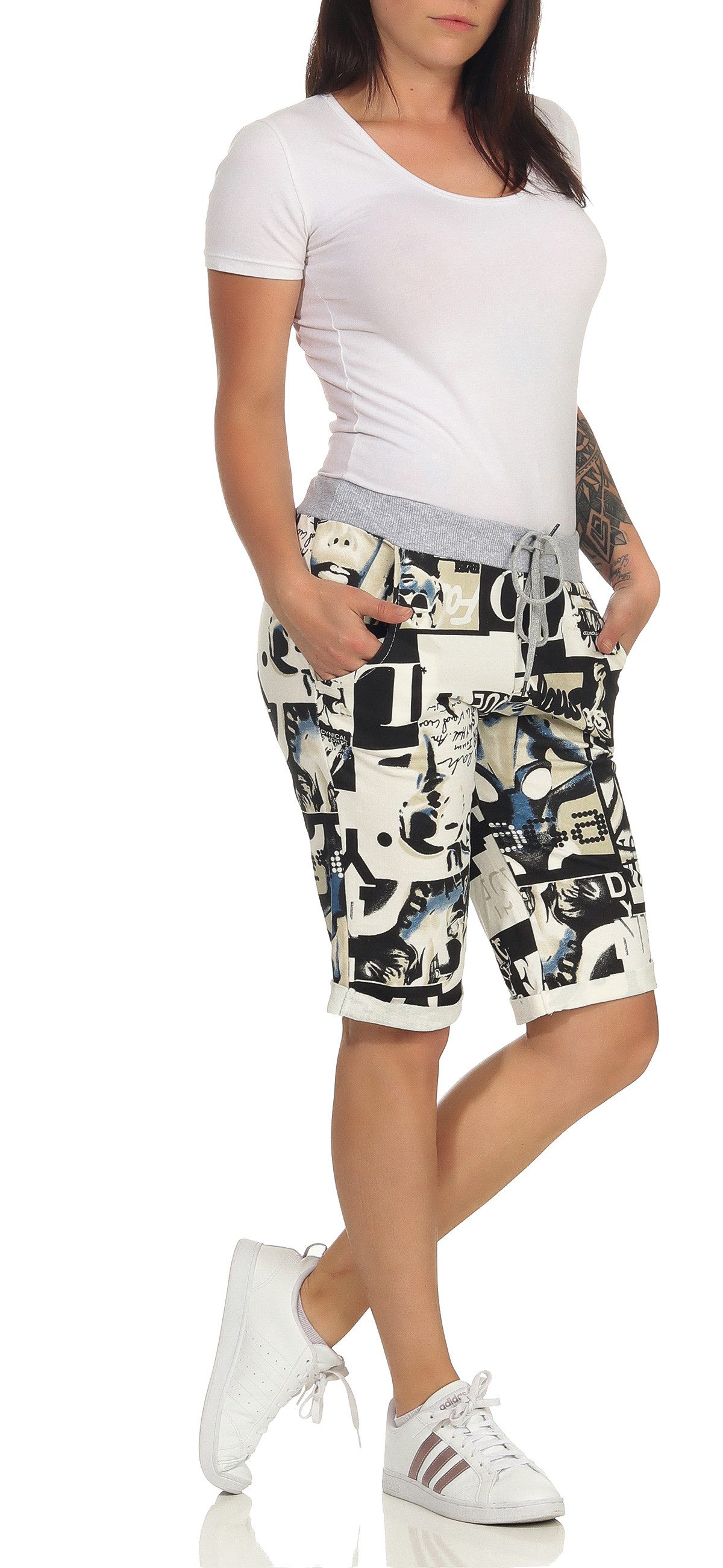 CLEO STYLE Sweatbermudas Sweat Bermuda 9 Beige Schrift – Bild 4 von 5