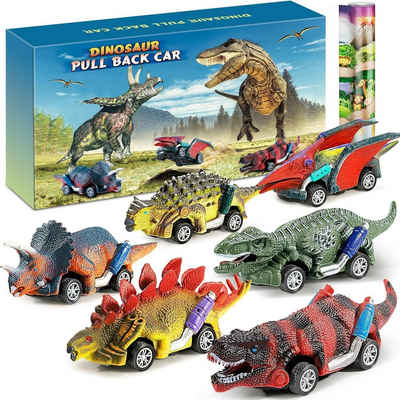 LENBEST Spielzeug-Auto Dinosaurier Spielzeug, 6Pcs Auto Dino Spielzeug mit Spielmatte, (Auto Dinosaurier Spielzeug, Spielzeugauto), Kinderspielzeug ab 2 3 Jahre Jungen Mädchen Geschenke