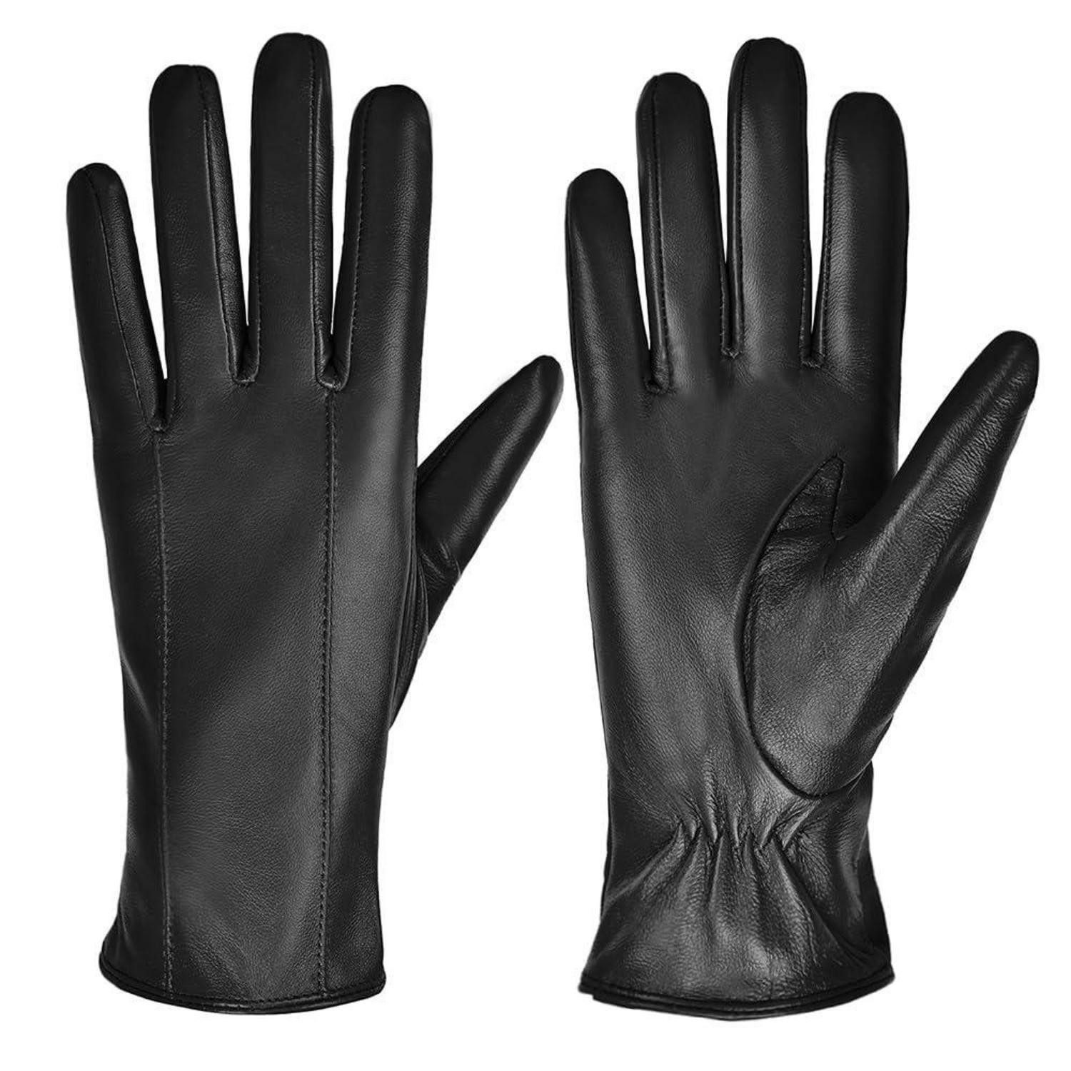 LuxusKollektion Lederhandschuhe Damen Lederhandschuhe Kaschmir Gefüttert Schwarz (1-St)
