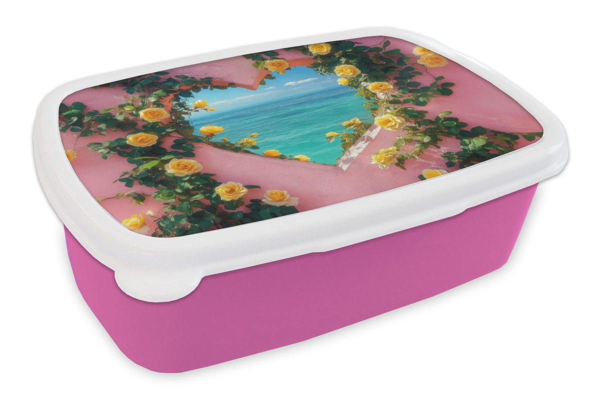 MuchoWow Lunchbox Herz - Meer - Wand, Kunststoff, (2-tlg), Brotdosen, Lunch Box, Brotbox für Kinder und Erwachsene
