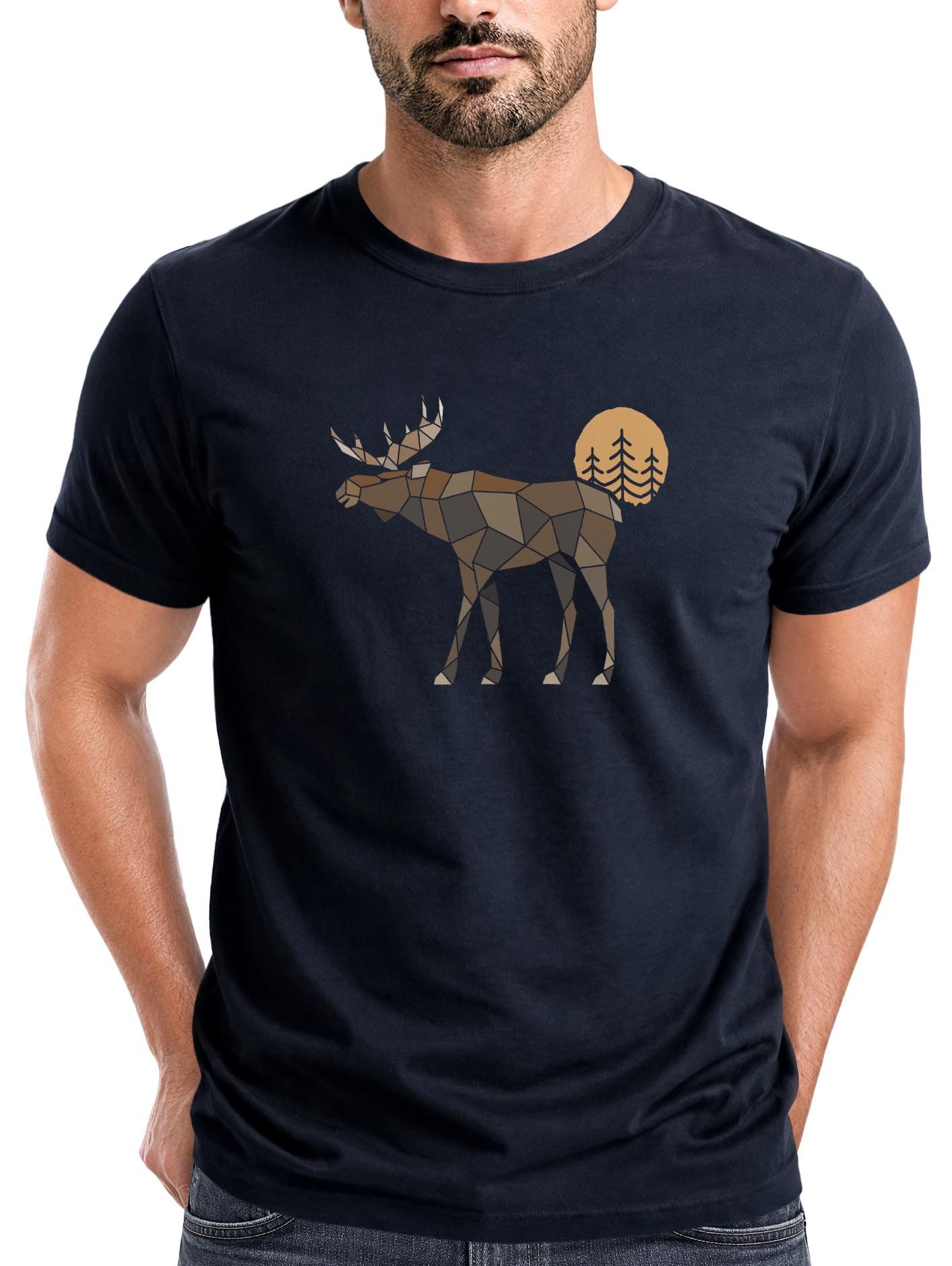 Print-Shirt Herren T-Shirt Shirt Printshirt mit Aufdruck Polygon Elch Outdoor