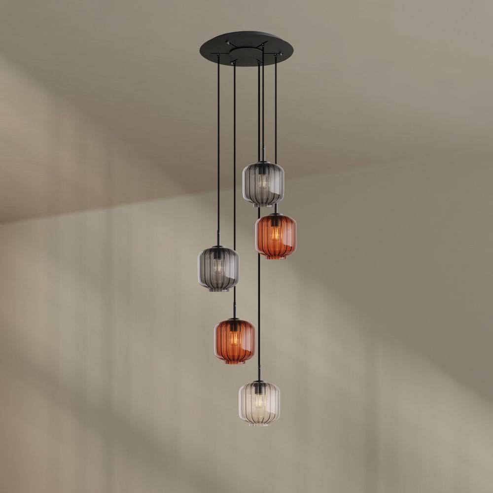 s.luce Pendelleuchte Velo Galerieleuchte 5-flammig Ø 60cm Baldachin Ø 20cm Mehrfarbig