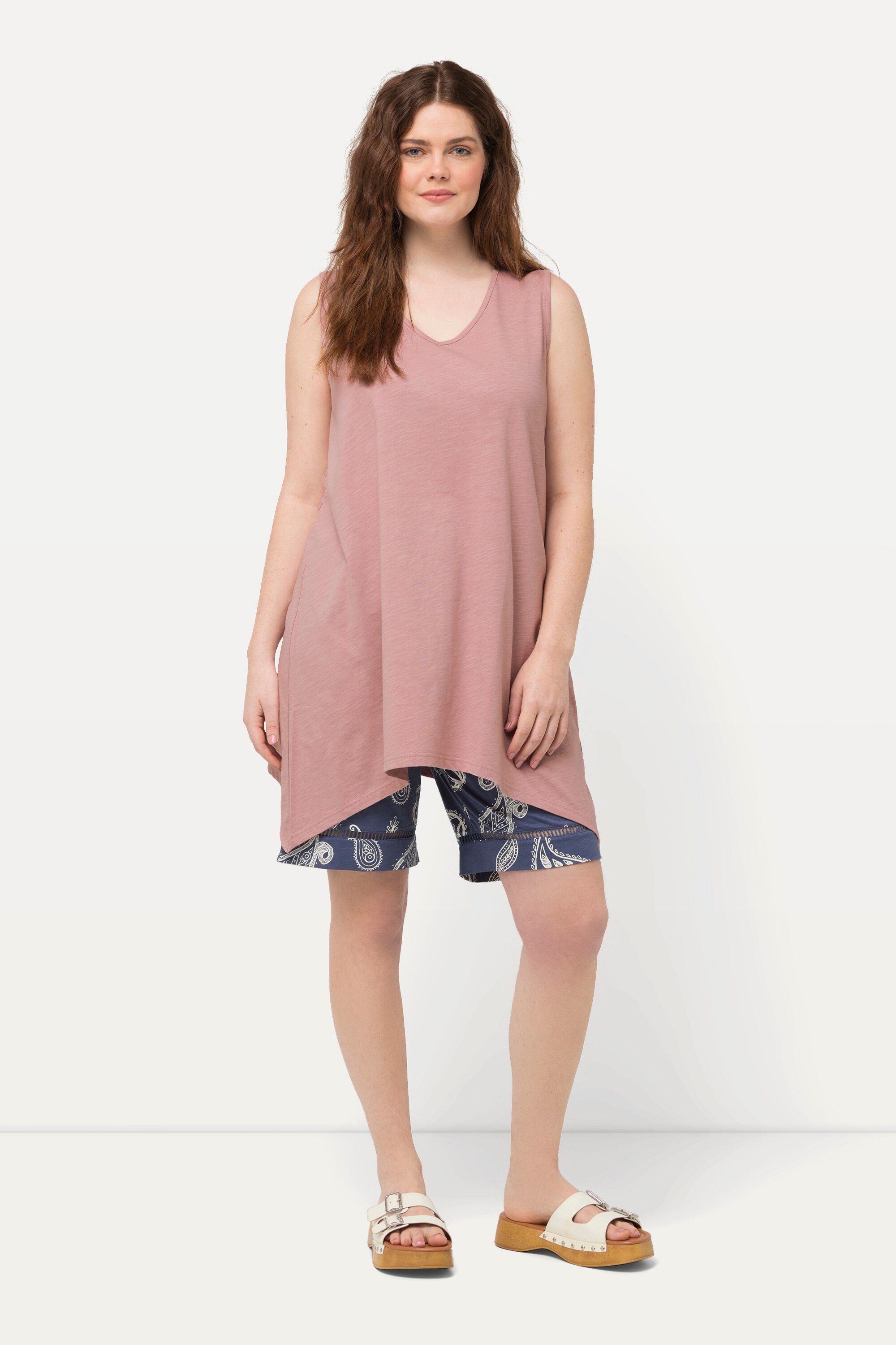 Ulla Popken Longshirt Longtop Zipfelsaum A-Linie V-Ausschnitt