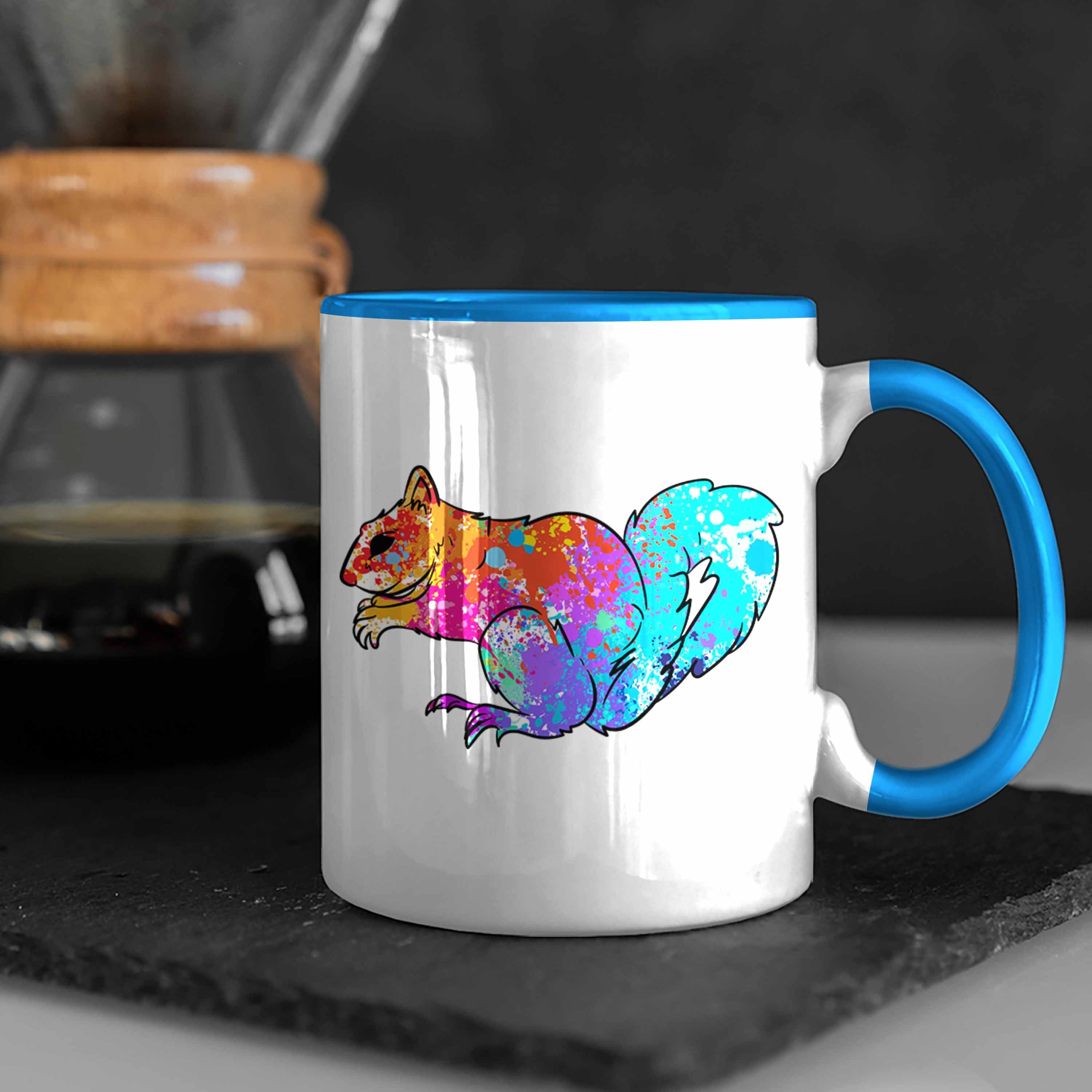 Natur- Tasse Blau Geschenk Tierliebhaber und Tasse für Trendation Bunte Eichhörnchen