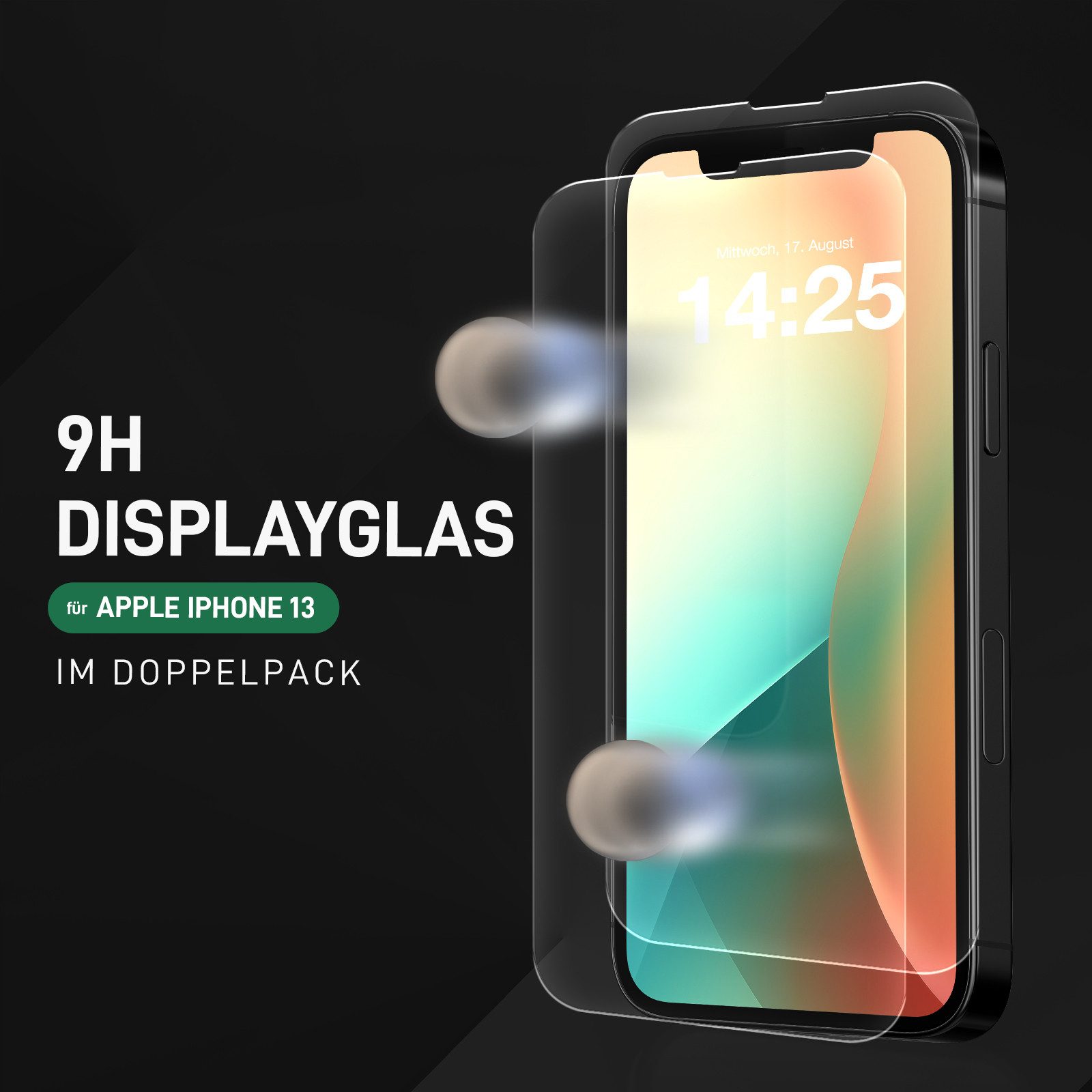 Tec-Expert Displayschutzglas 2X 9H Displayglas für Apple iPhone 13 für Apple iPhone 13, Displayschutzfolie, 2 Stück, Displayschutz, Schutzglas, Bildschirmschutz, kratz- & stoßfest