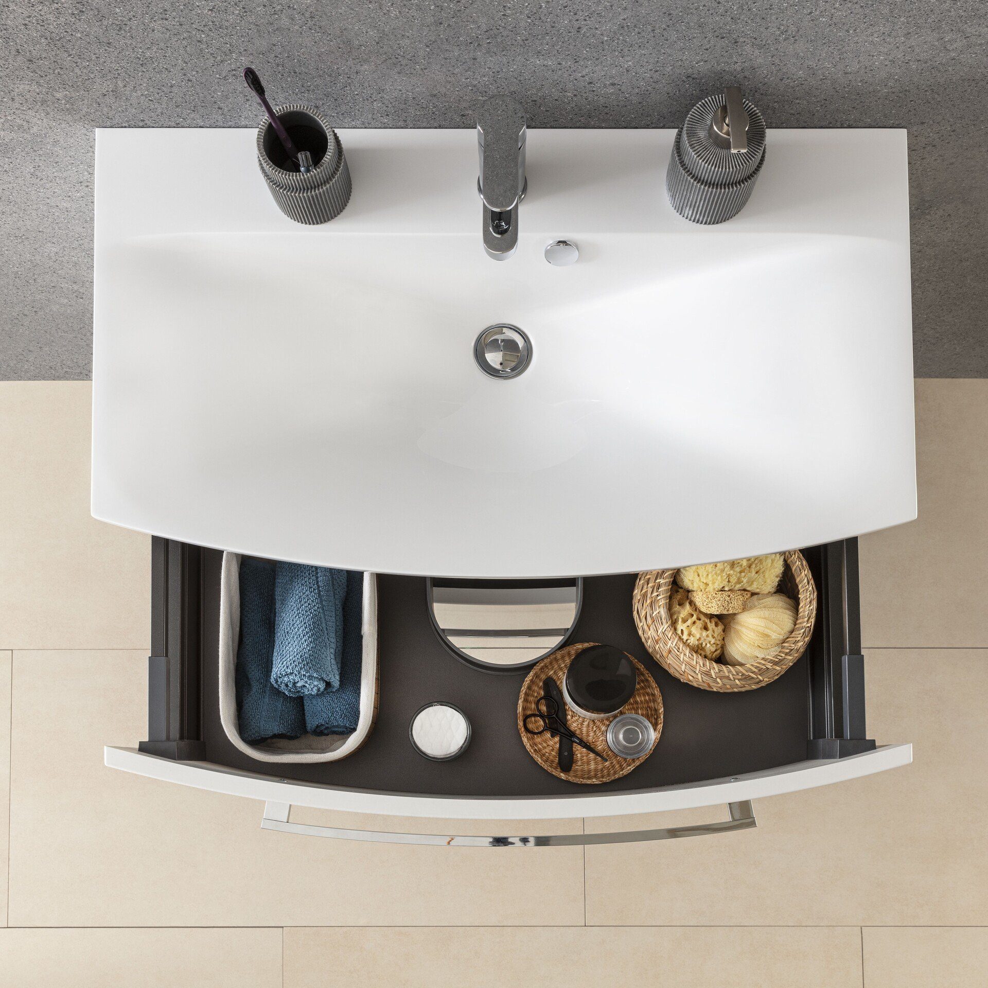 FACKELMANN Badmöbel-Set VERONA Badmöbel Set 2-teilig 80 cm breit, Braun/Weiß Hochglanz, Glas