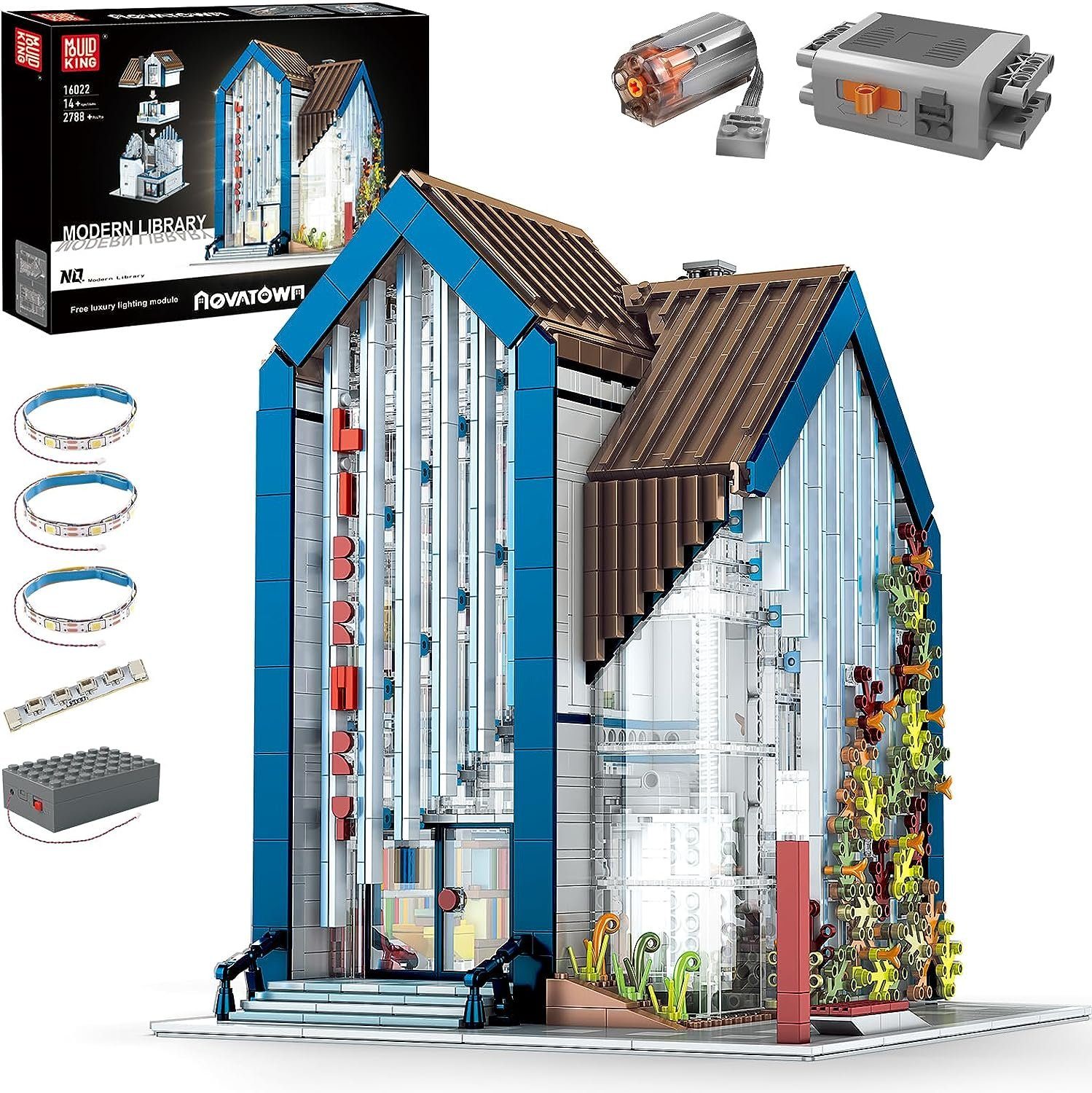 Mould King Mould King 16022 Modern Library - Bibliothek LED-Beleuchtung Konstruktionsspielsteine, (2788 St)
